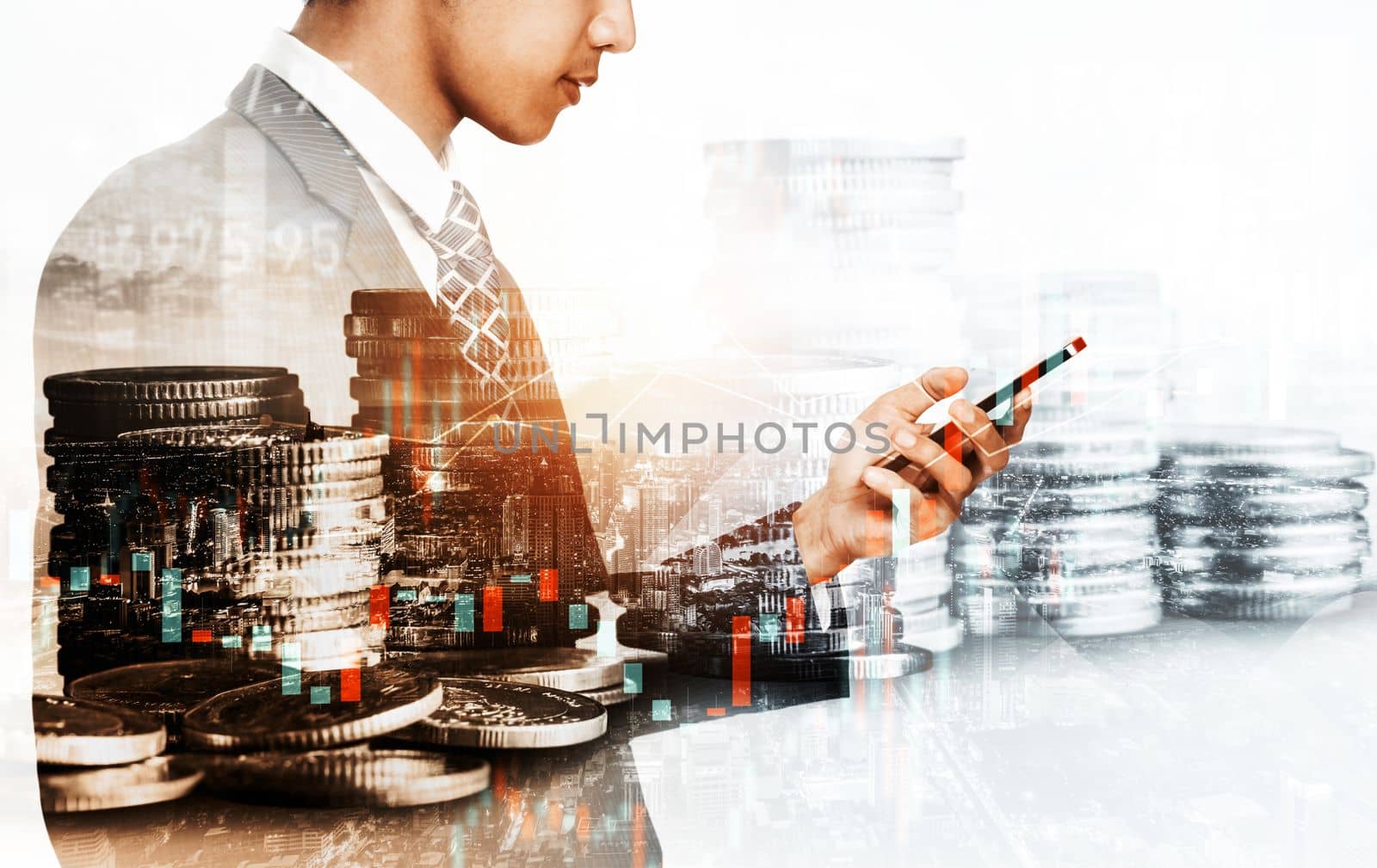 Businessman working with digital finance business graph of perceptive technology by biancoblue