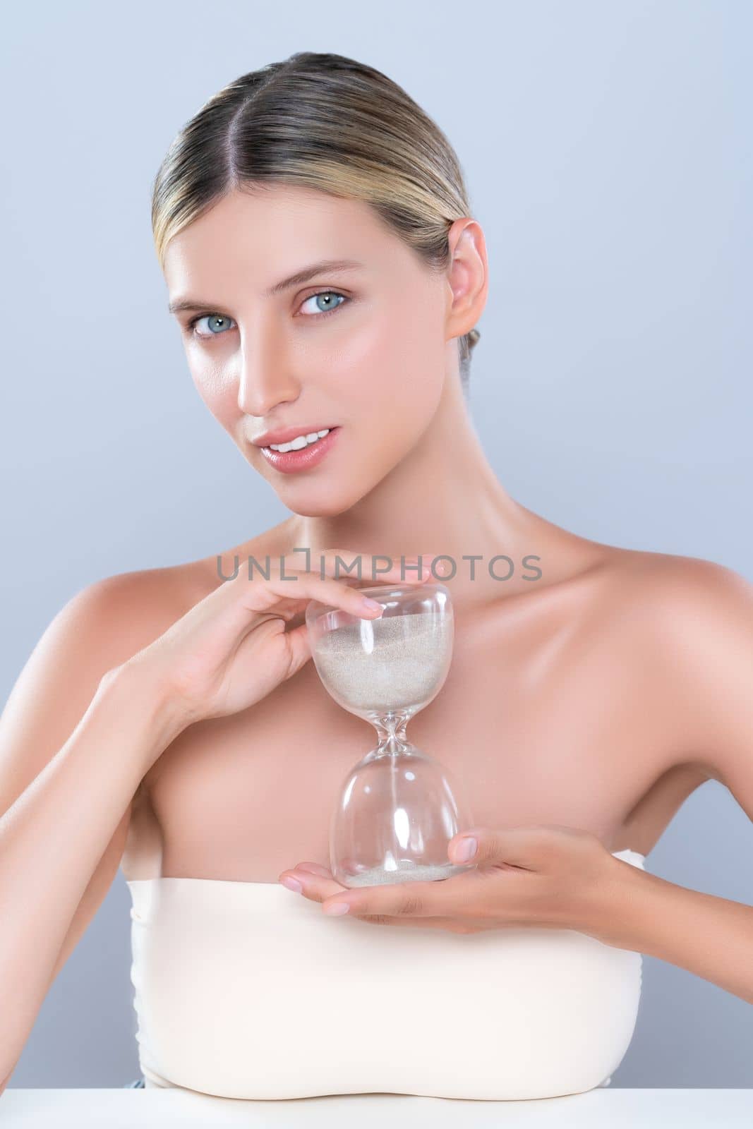 Alluring beautiful woman with hourglass anti-aging as skincare concept by biancoblue