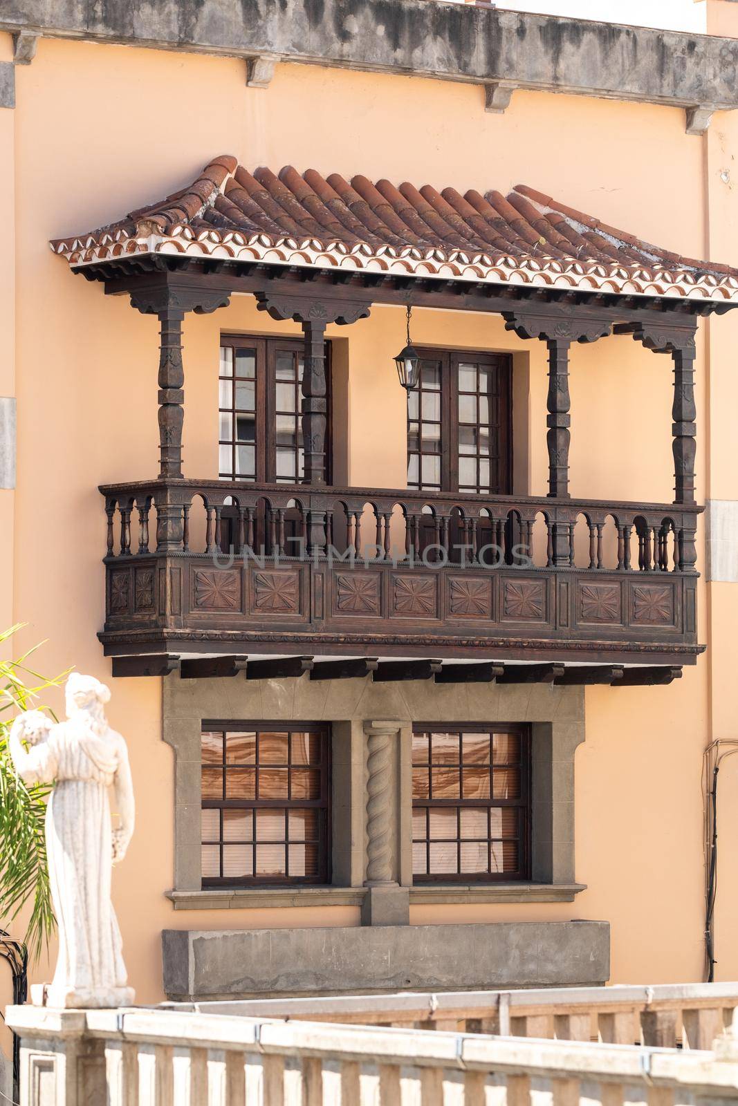 Beautiful old wooden balcony on the island of Tenerife in the Canary Islands.Spain.
