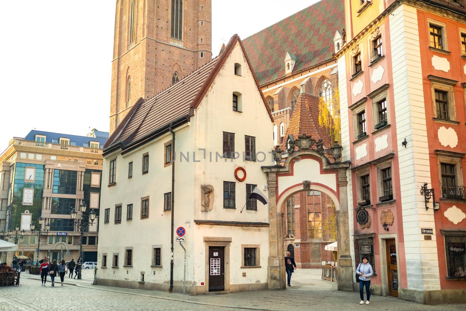 WROCLAW, POLAND-April 8, 2019: View of the Market Square in the Old Town of Wroclaw. Wroclaw is the historical capital of Lower Silesia.