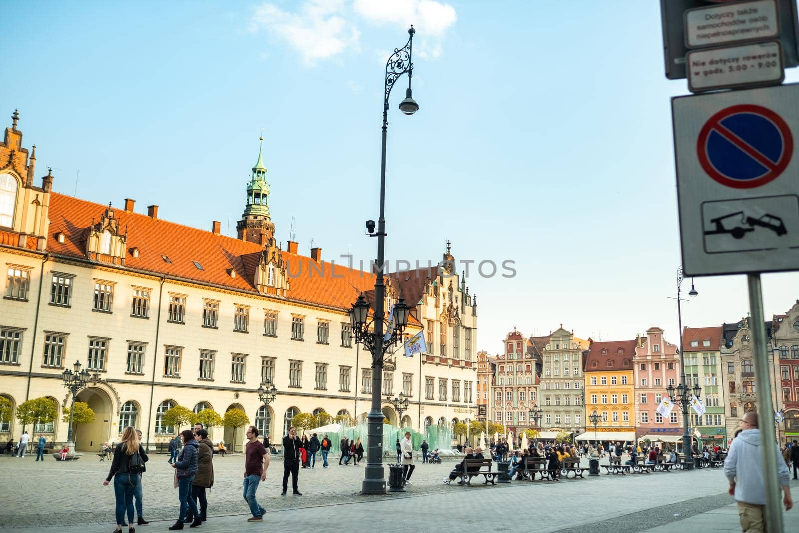 WROCLAW, POLAND-April 8, 2019: View of the Market Square in the Old Town of Wroclaw. Wroclaw is the historical capital of Lower Silesia by Lobachad