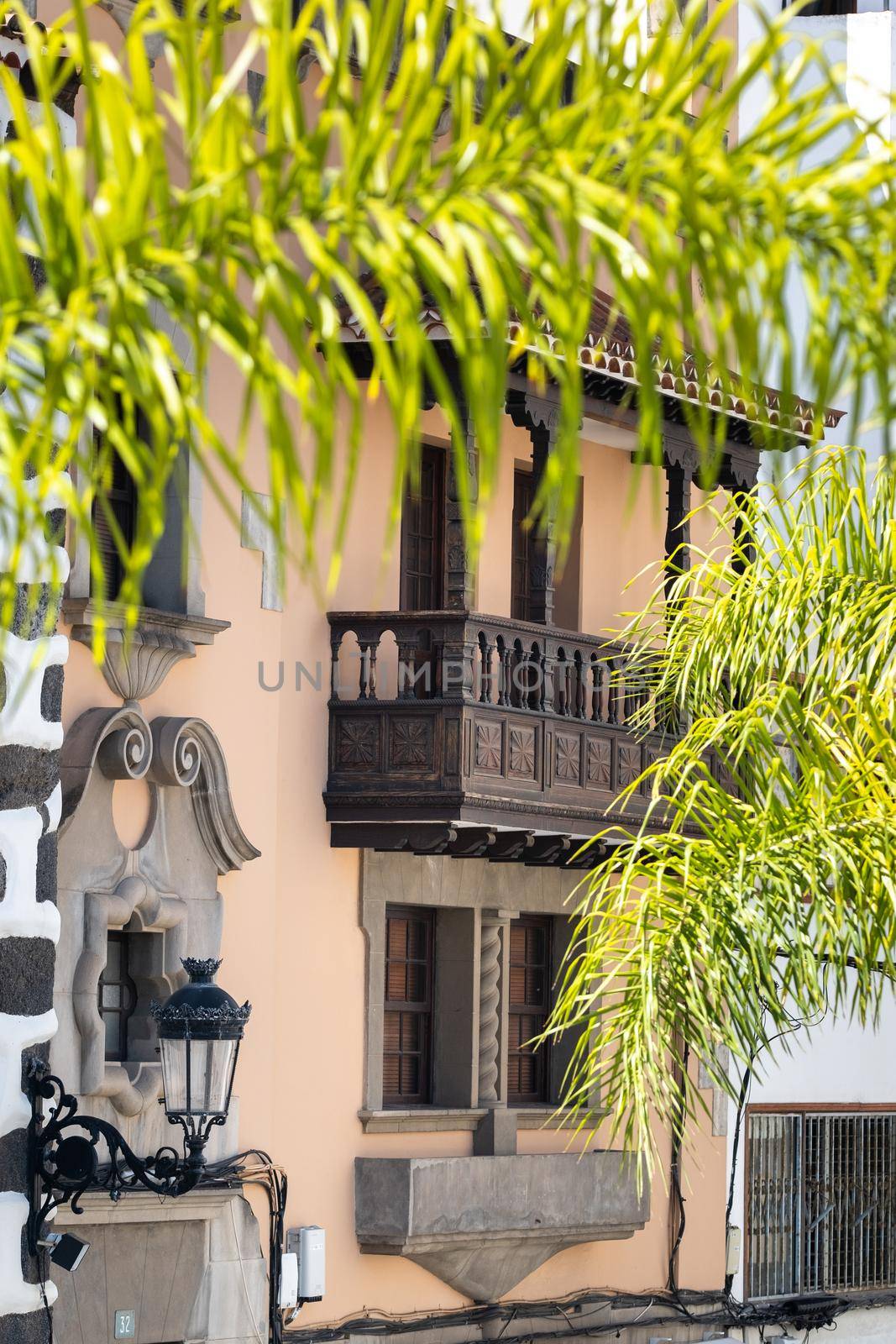 Beautiful old wooden balcony on the island of Tenerife in the Canary Islands.Spain.