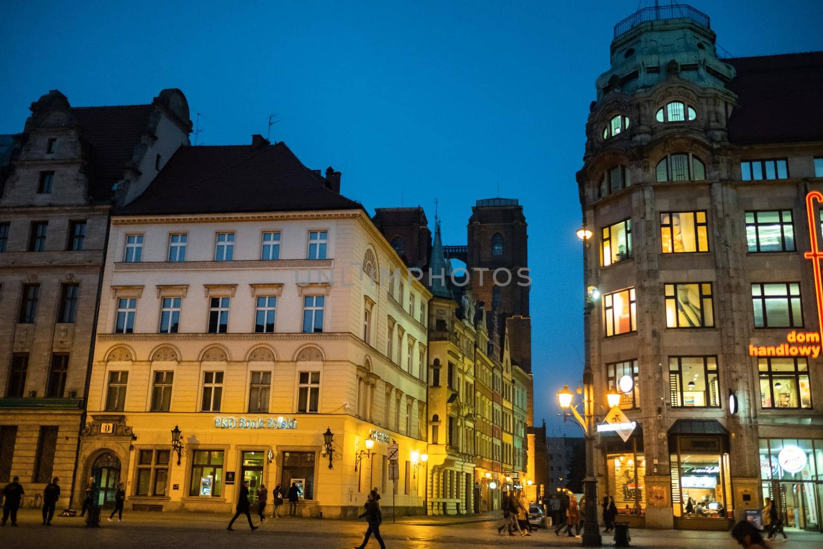 WROCLAW, POLAND-April 8, 2019: Evening View of the Market Square in the Old Town of Wroclaw. Wroclaw-the historical capital of Lower Silesia by Lobachad