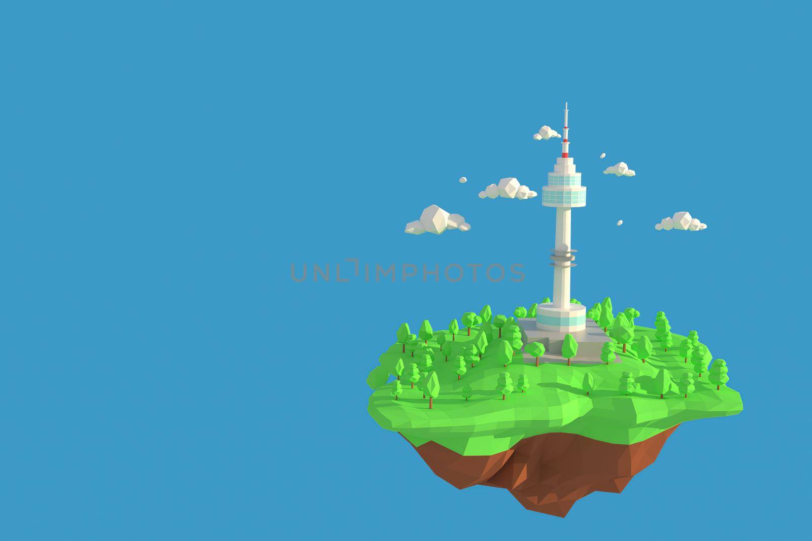 3D illustrator  Seoul Tower of South Korea, 3d rendering Low Polygon Geometry Background. Abstract Polygonal Geometric Shape. Lowpoly Minimal Style Art.