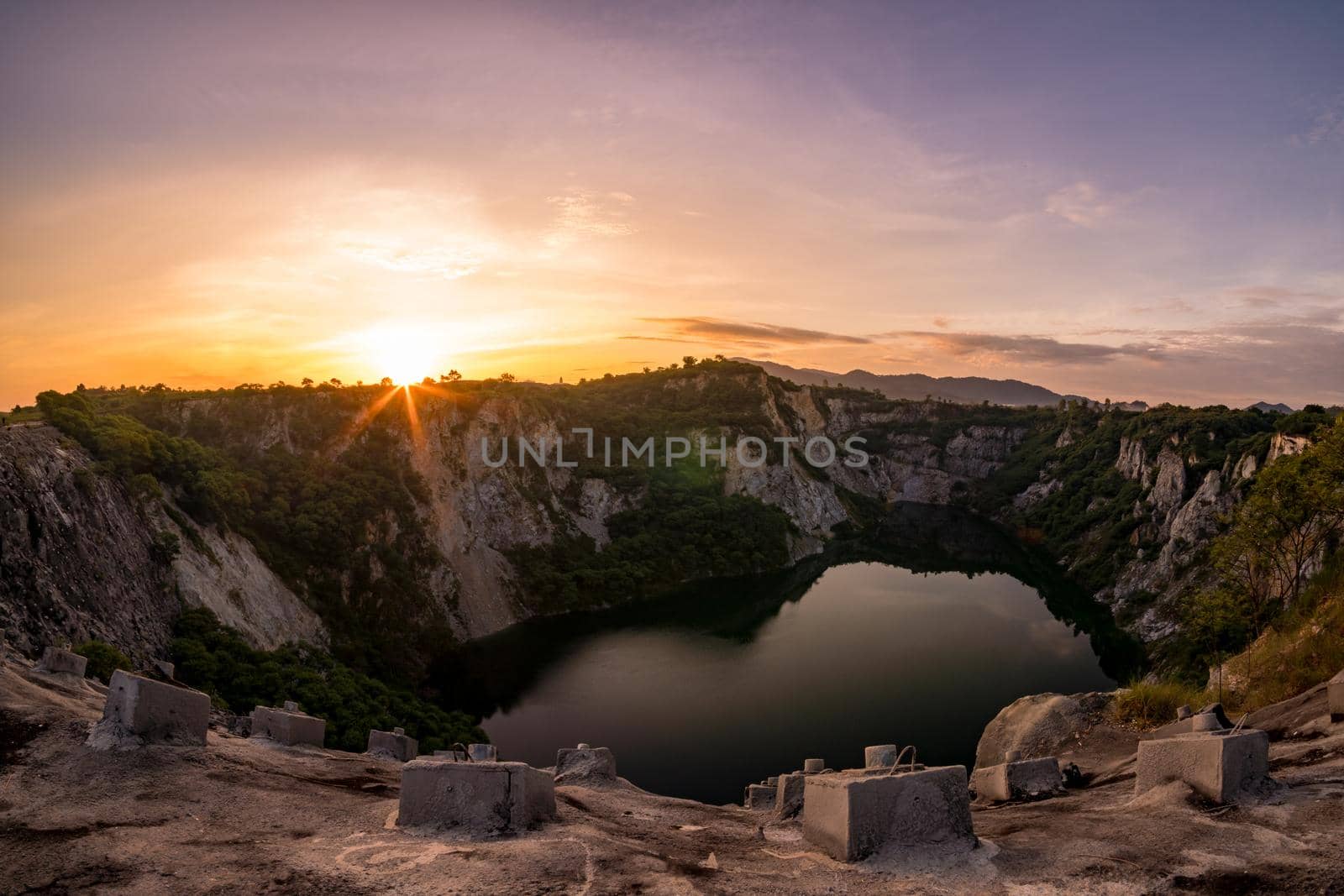 Sunrise at the Grand Canyon in Chonburi, Thailand.
The well is surrounded by limestone rocks.