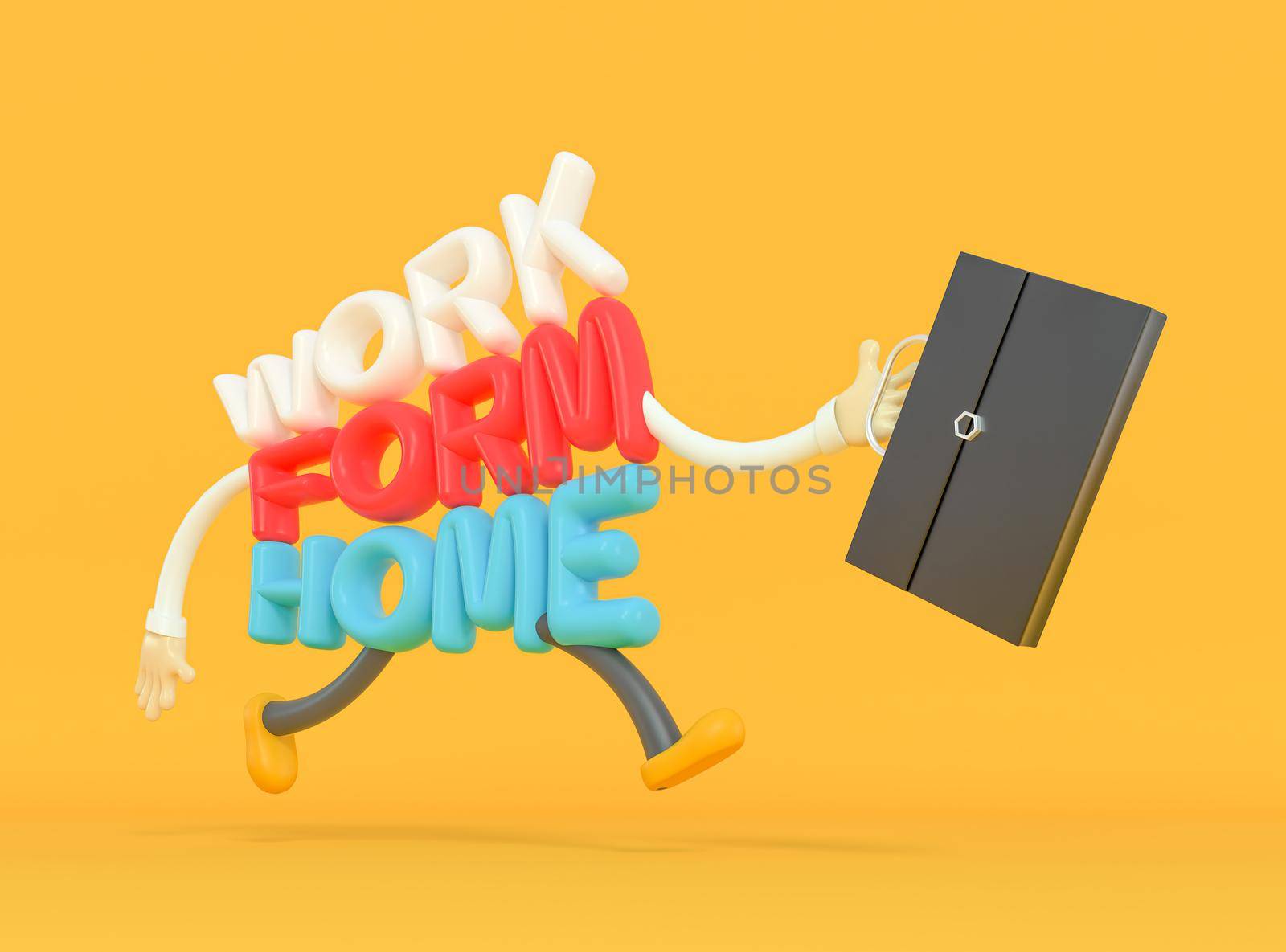 3d illustrator of the Characters who work at home run and carry bags