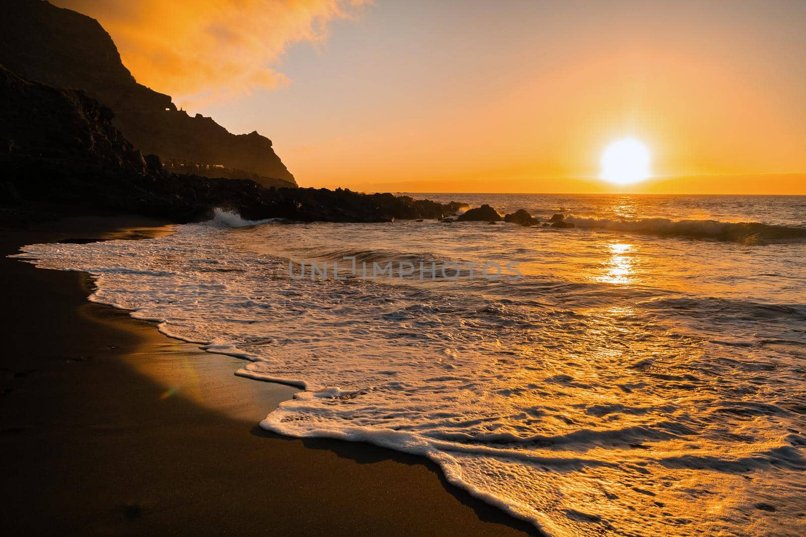 beautiful sunset in the Atlantic ocean on the island of Tenerife.Spain.