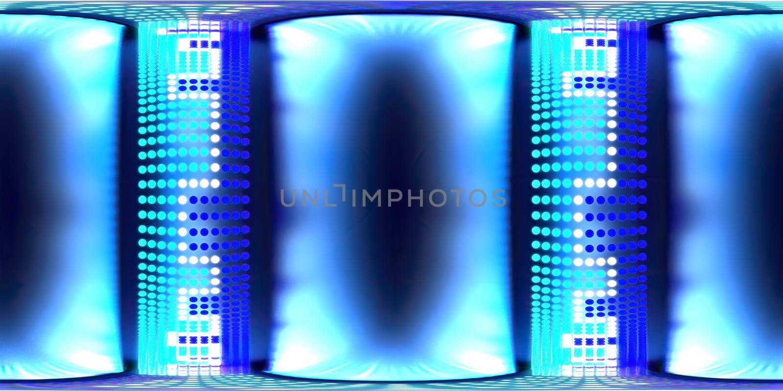 3d illustration, 3d rendering, vr 360 panorama abstract images of the cicle background, the path to light, blue background Alternating white cicle light
