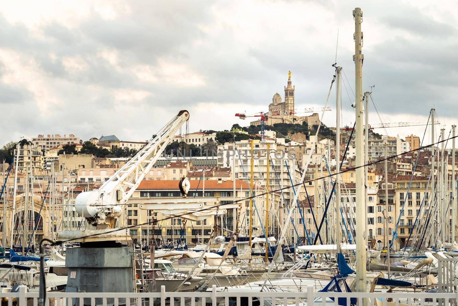 Old port with yachts in the city of Marseille.France.