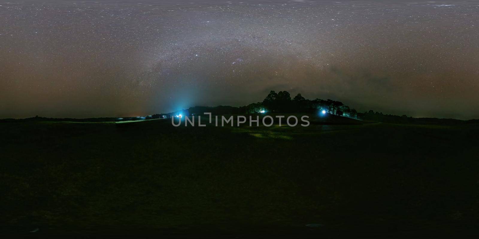 Panorama VR360 of The night sky  at Thung Kamang, Chaiyaphum, Thailand.