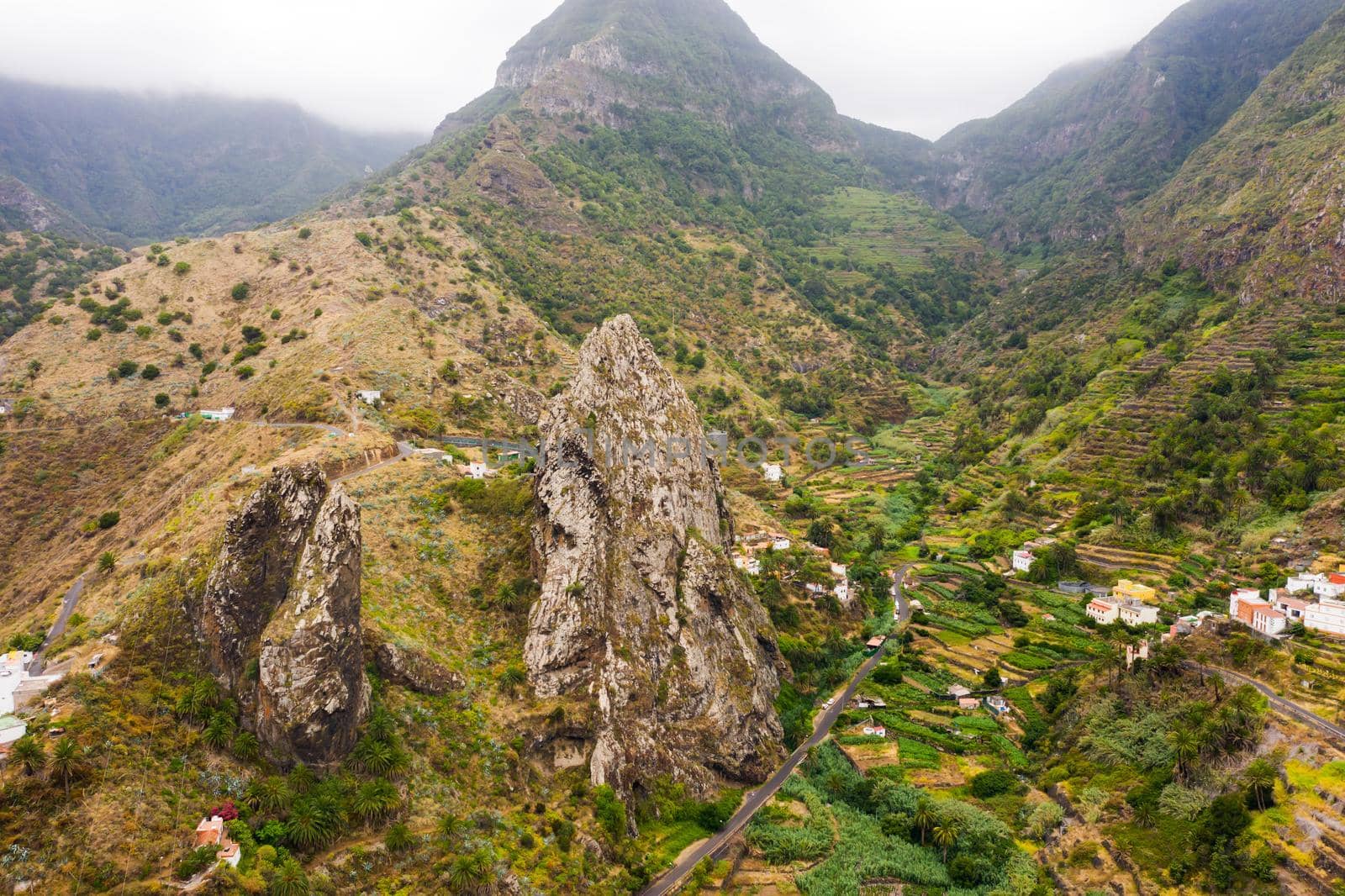 Panoramic view of the mountains on the island of La Gomera, Canary Islands, Spain.Beautiful landscape of the island of Gomera.