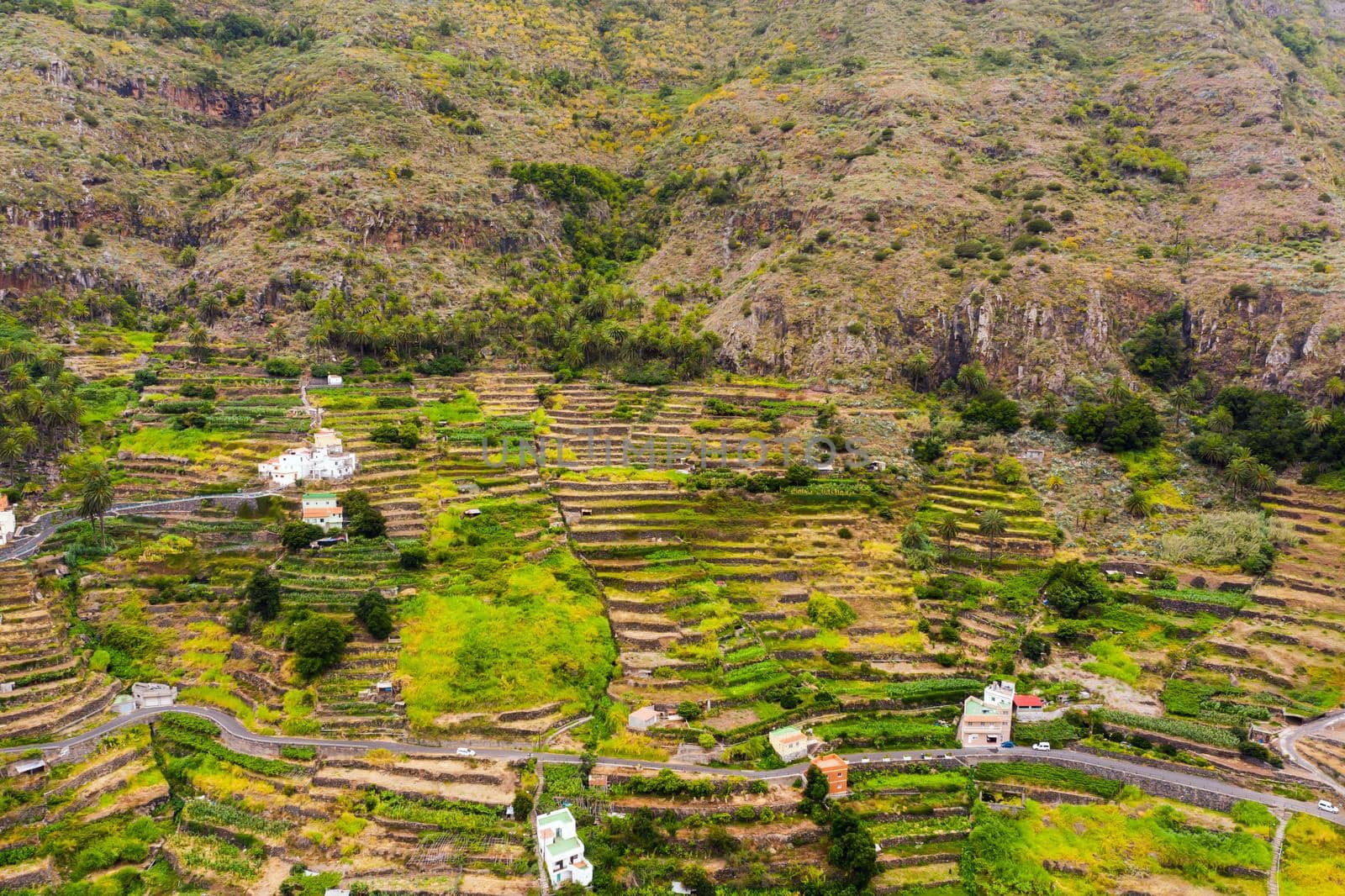 Panoramic view of the mountains on the island of La Gomera, Canary Islands, Spain.Beautiful landscape of the island of Gomera.