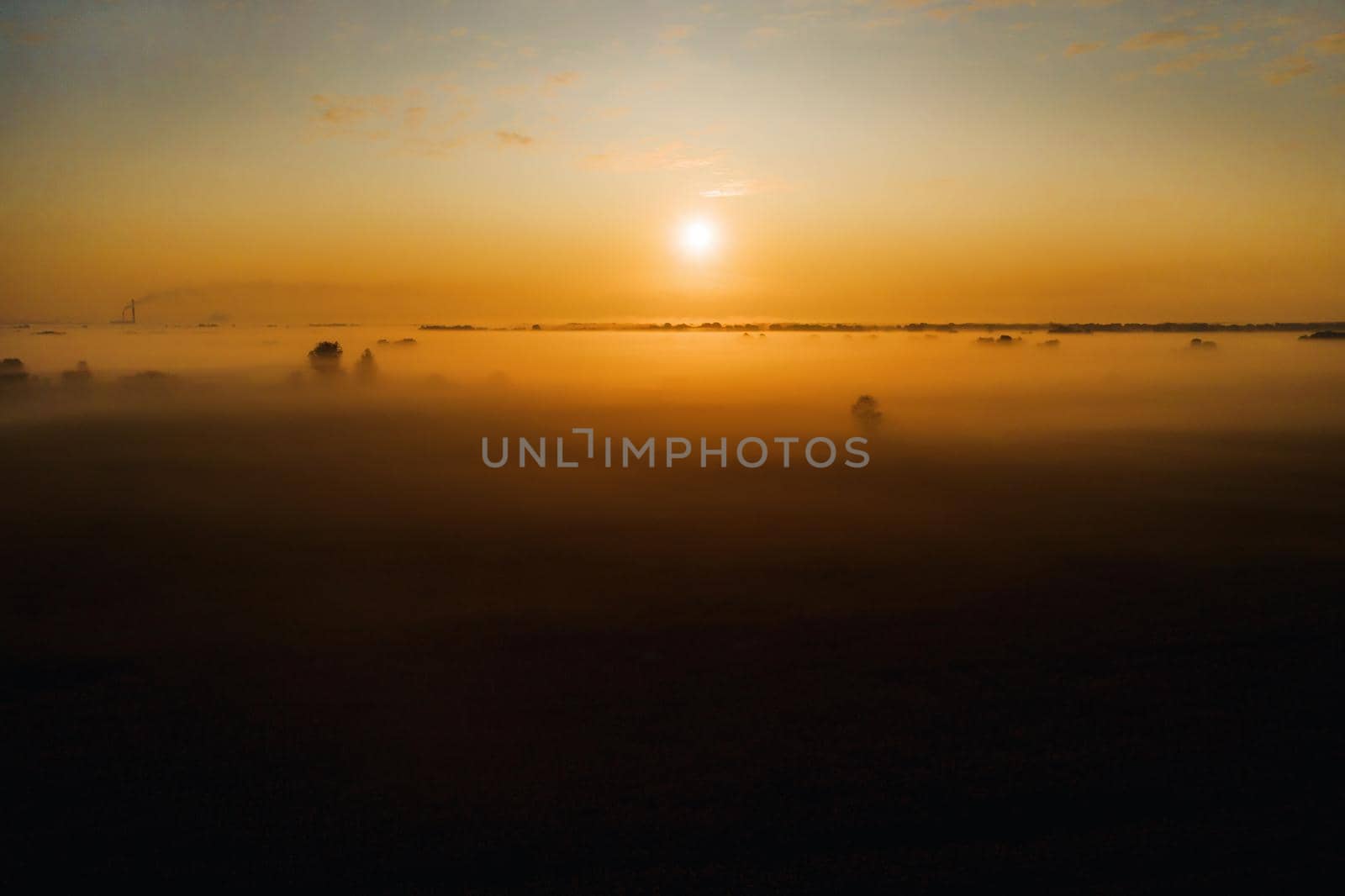 amazing sunrise in the countryside over a field of sunflowers. Amazing dawn in Ukraine and heights.Taking photos from a nature quadcopter.