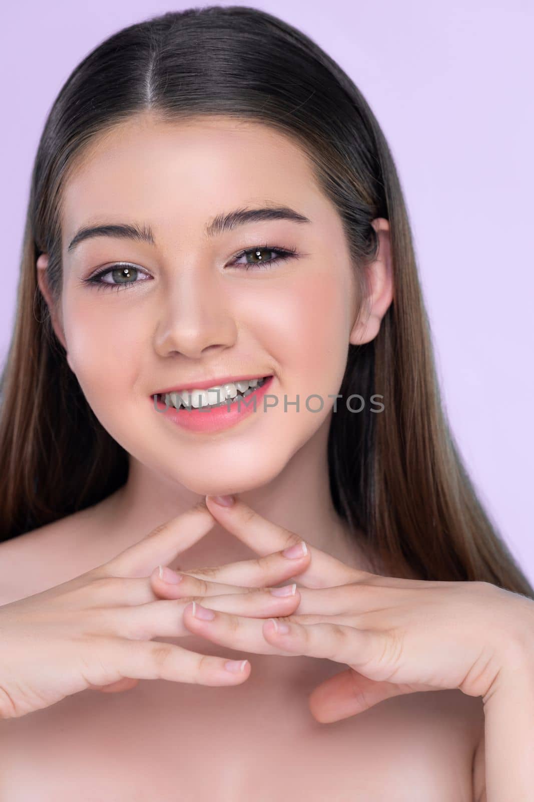 charming girl with flawless skin portrait for beauty and cosmetic concept. by biancoblue