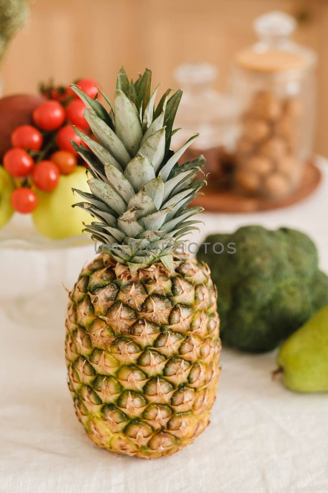 close-up of vegetables, fruits on the kitchen table. cooking. Balanced nutrition.