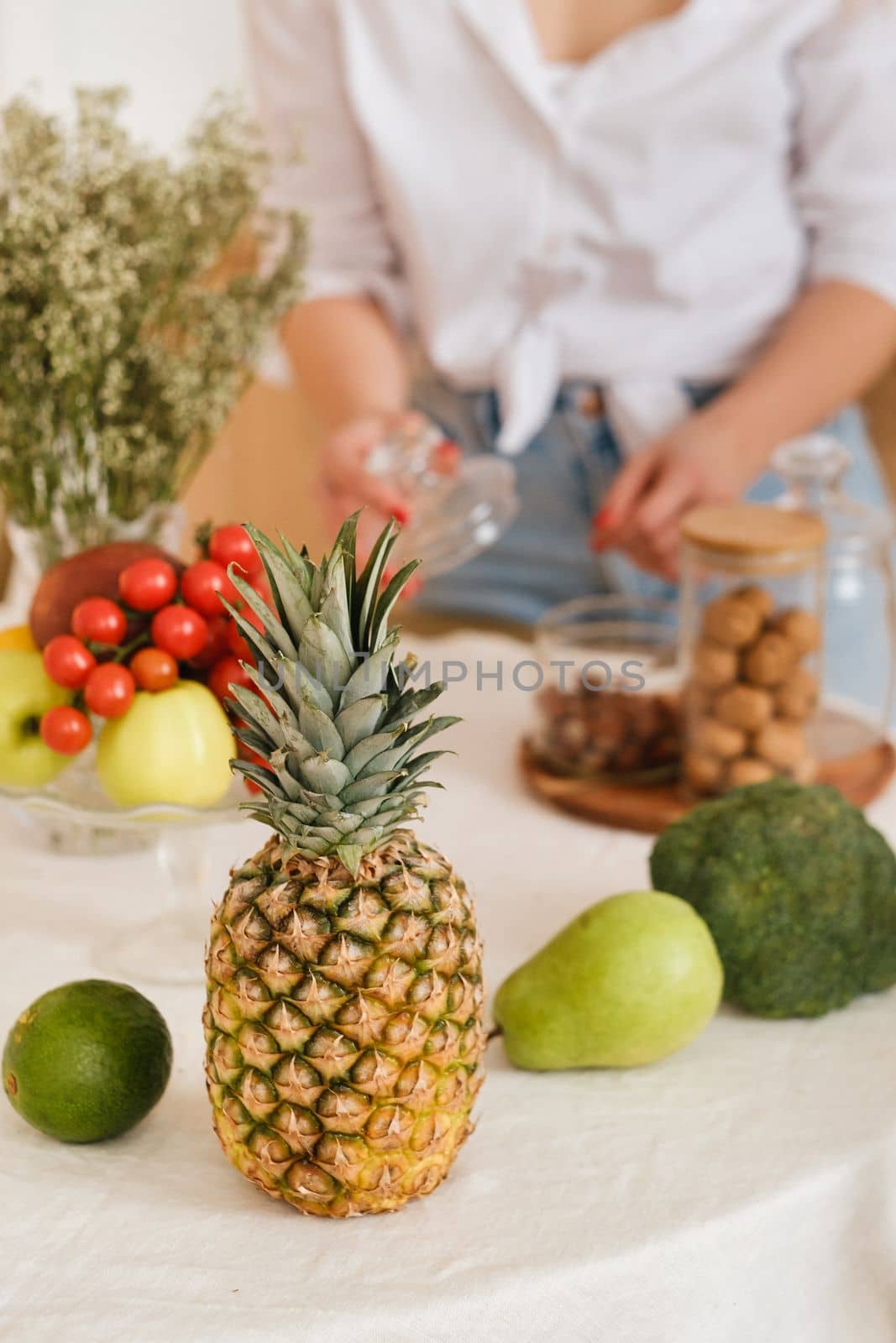 close-up of vegetables, fruits on the kitchen table. cooking. Balanced nutrition.