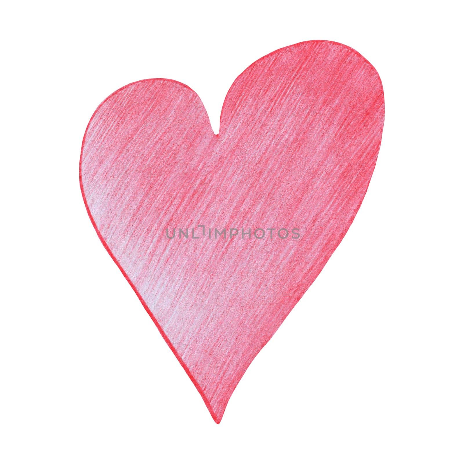 Red Heart Drawn by Colored Pencil. Heart Shape Isolated on White Background. by Rina_Dozornaya