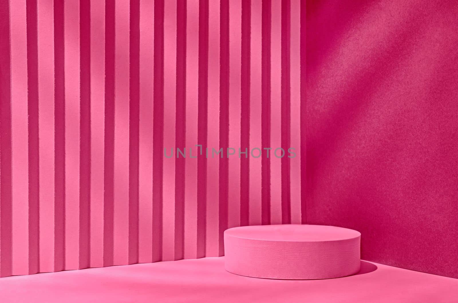 Background podium magenta trend color for showing the product in the interior with sunlight by sergii_gnatiuk