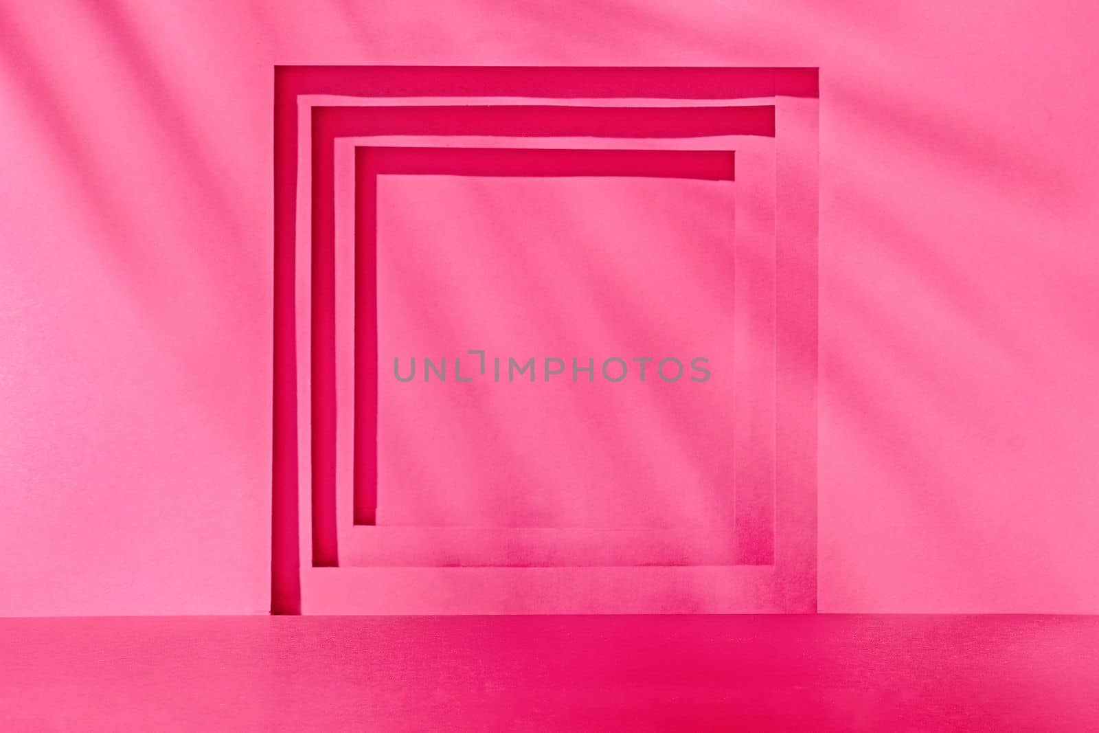 Magenta trend color geometry background in interior with frame by sergii_gnatiuk