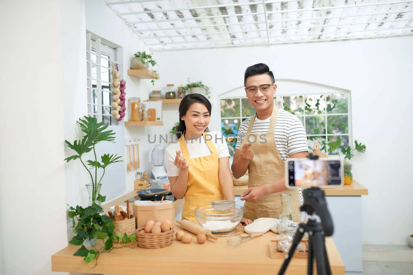 Couple making dough together, baking and cooking concept rustic style photo for cook book and cook blog by makidotvn