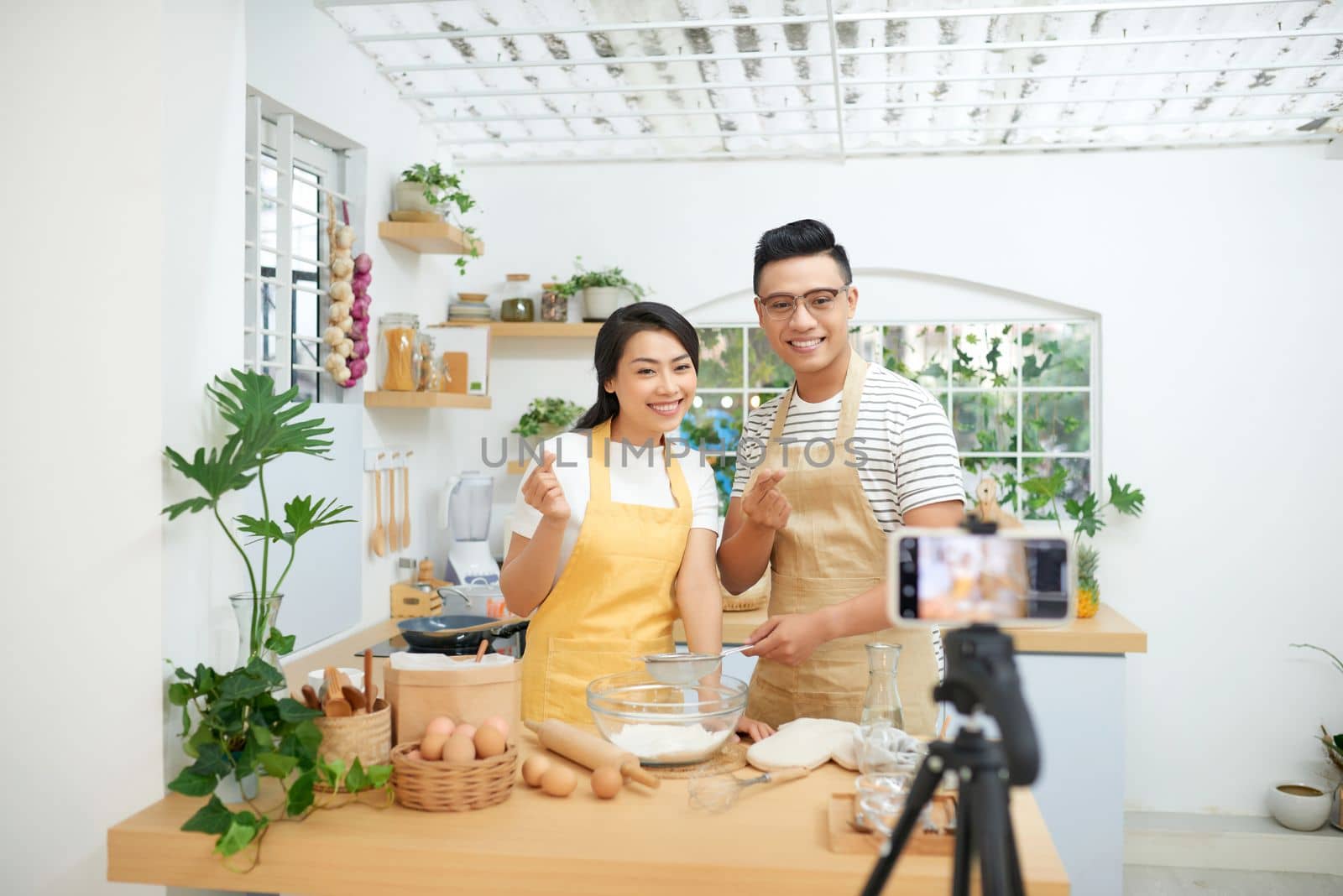 Couple making dough together, baking and cooking concept rustic style photo for cook book and cook blog