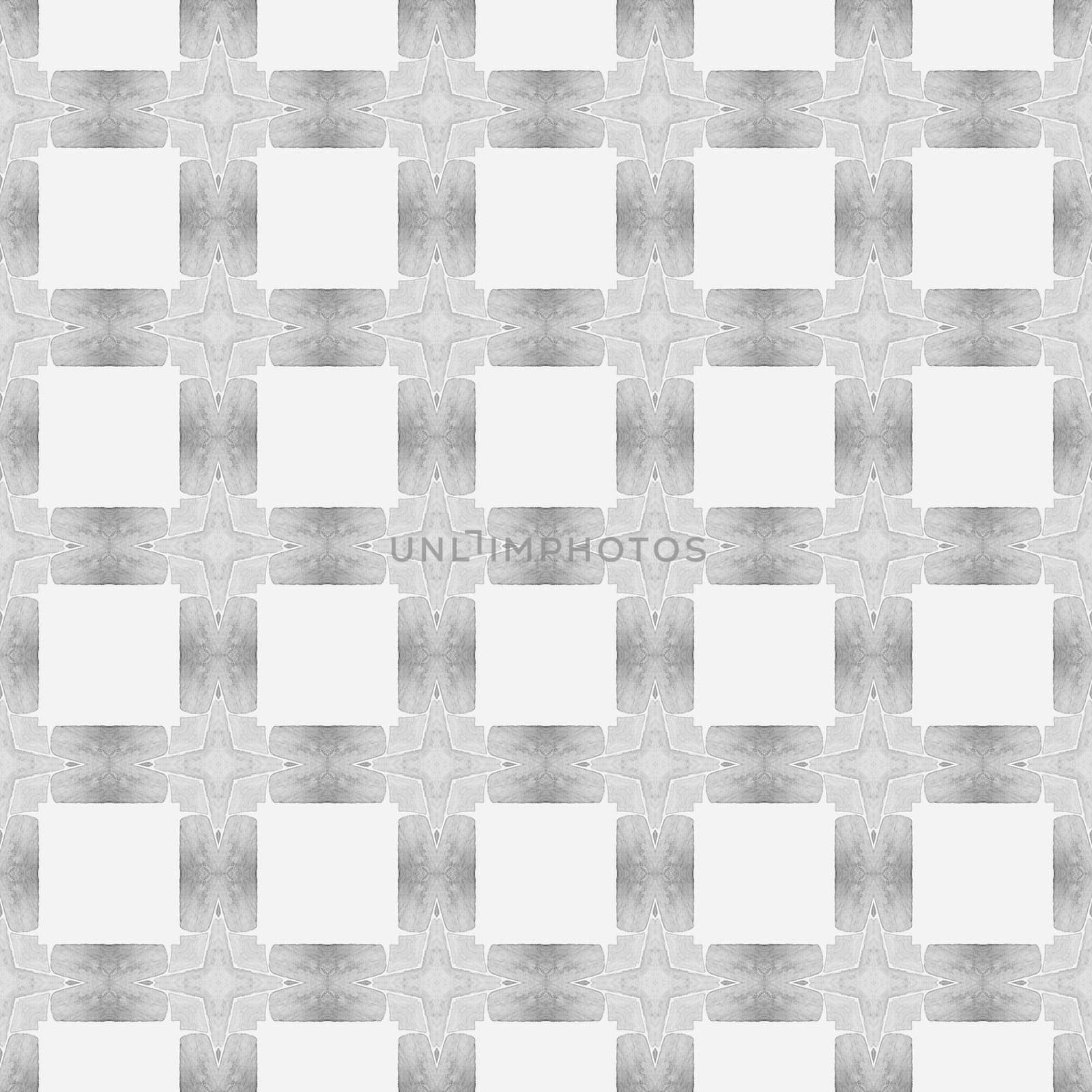 Textile ready alluring print, swimwear fabric, wallpaper, wrapping. Black and white charming boho chic summer design. Ikat repeating swimwear design. Watercolor ikat repeating tile border.