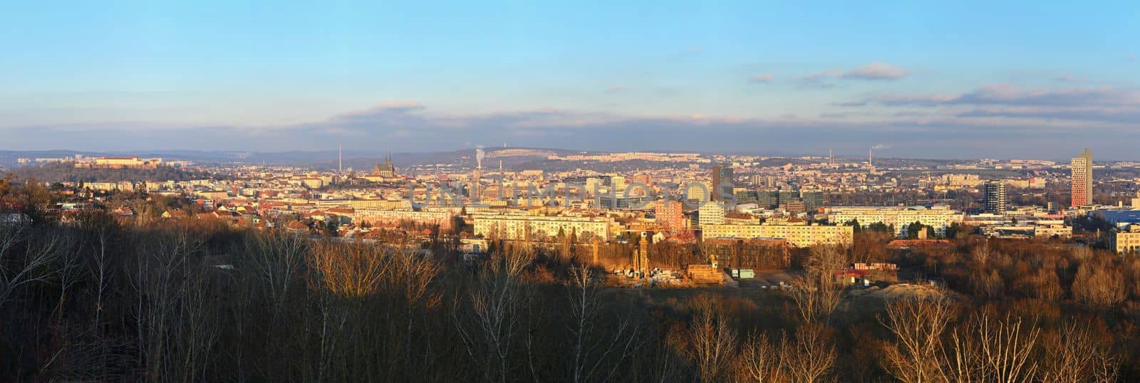 City of Brno - Czech Republic - Europe. City skyline at sunset. Panoramic photography. by Montypeter