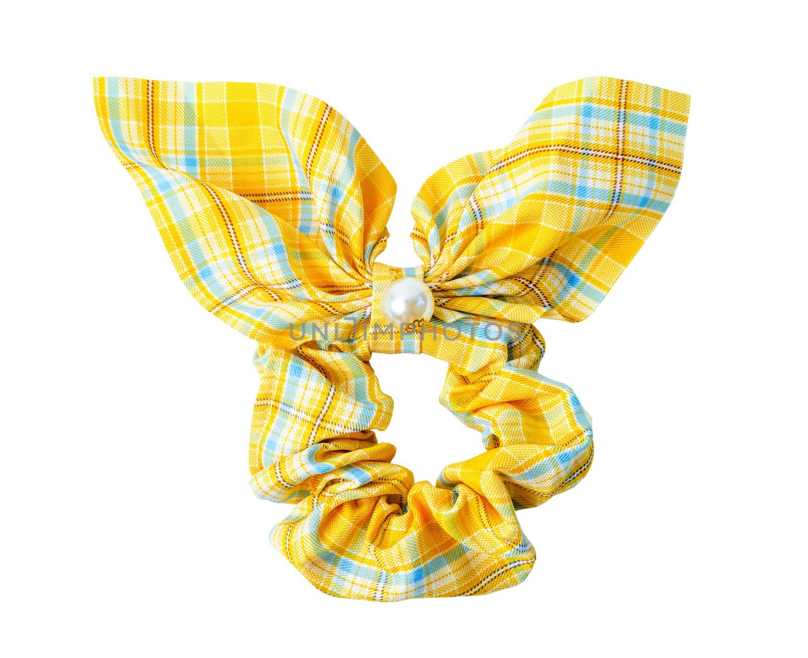 Beautiful yellow hair ribbon bow tie isolated on white background, Save clipping path.