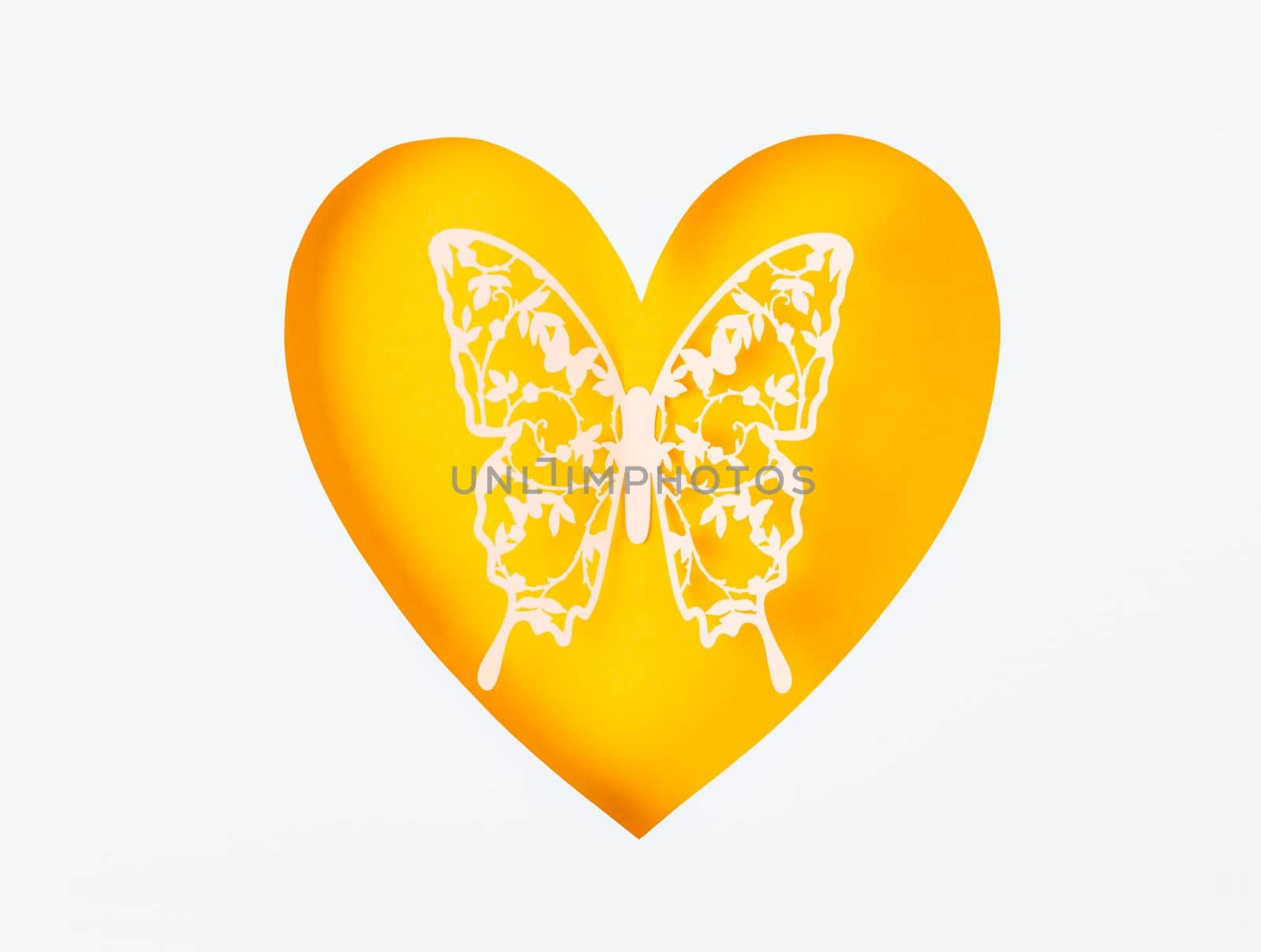 The Butterfly made from carve paper or cutting in herat shape paper with empty space for your text or message. by Gamjai