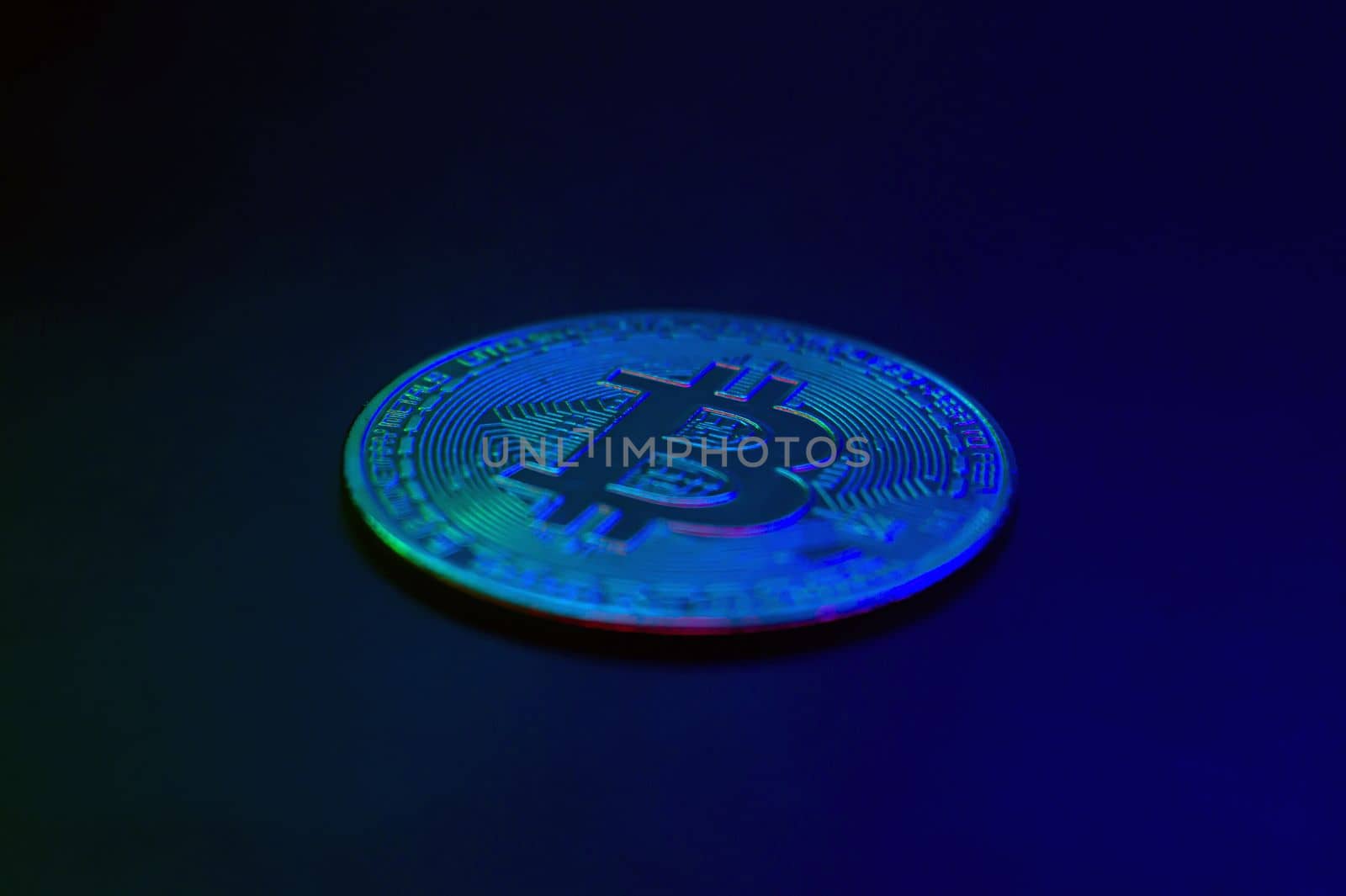 Crypto currency golden coin with bitcoin symbol on isolated on black background. Bitcoin Coin on black background. Bitcoin cryptocurrency. Cryptocurrency Coin Concept. single golden valuable