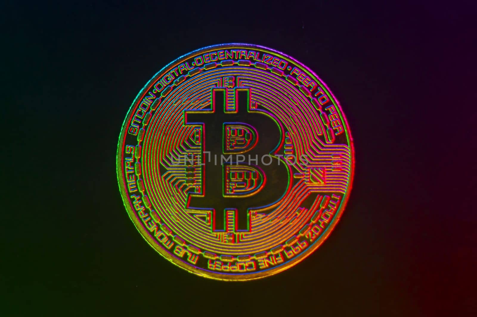 Crypto currency golden coin with bitcoin symbol on isolated on black background. Bitcoin Coin on black background. Bitcoin cryptocurrency. Cryptocurrency Coin Concept. single golden valuable