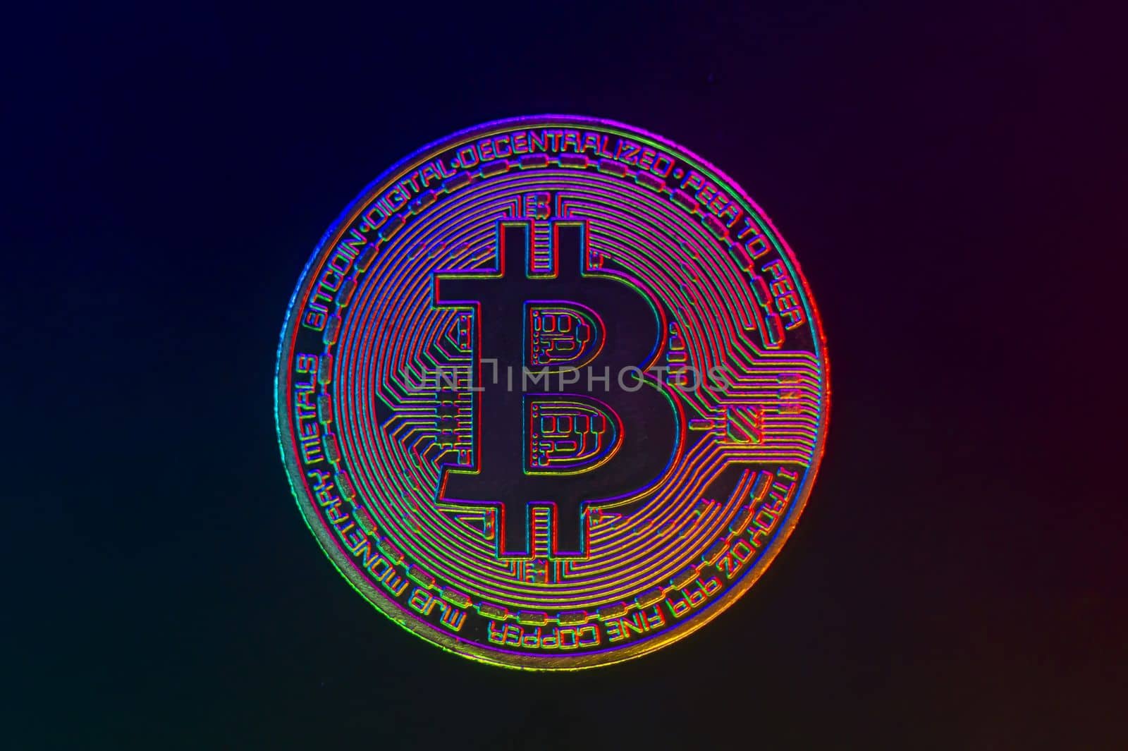 Crypto currency golden coin with bitcoin symbol on isolated on black background. Bitcoin Coin on black background. Bitcoin cryptocurrency. Cryptocurrency Coin Concept. single golden valuable