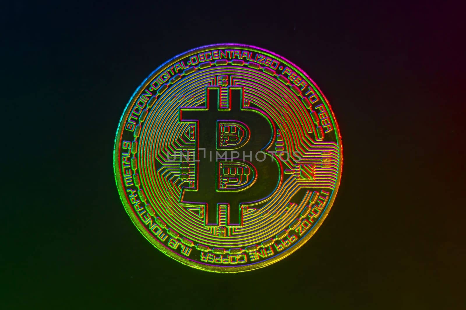 Crypto currency golden coin with bitcoin symbol on isolated on black background. Bitcoin Coin on black background. Bitcoin cryptocurrency. Cryptocurrency Coin Concept. single golden valuable