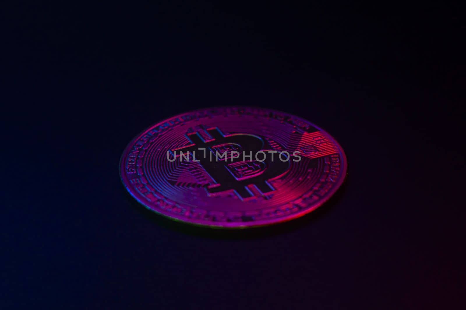 Crypto currency golden coin with bitcoin symbol on isolated on black background. Bitcoin Coin on black background. Bitcoin cryptocurrency. Cryptocurrency Coin Concept. single golden valuable