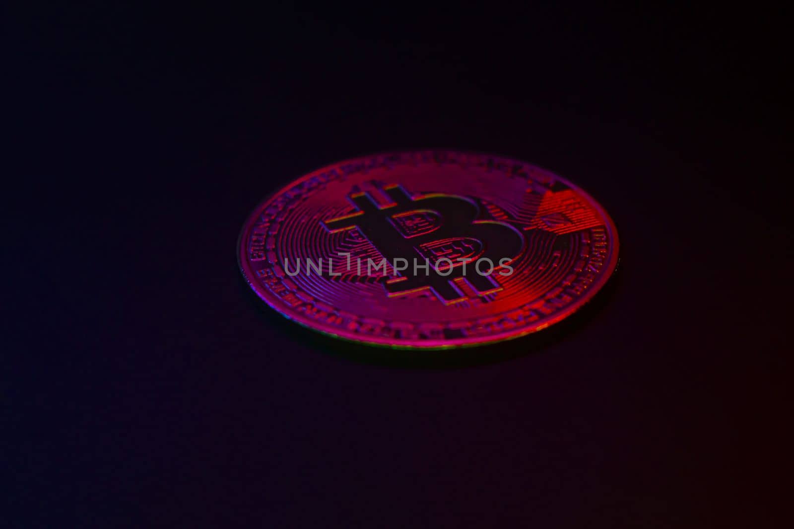 Crypto currency golden coin with bitcoin symbol on isolated on black background. Bitcoin Coin on black background. Bitcoin cryptocurrency. Cryptocurrency Coin Concept. single golden valuable