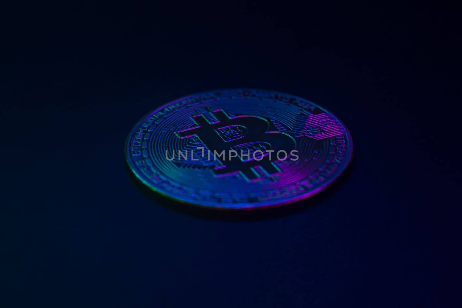 Crypto currency golden coin with bitcoin symbol on isolated on black background. Bitcoin Coin on black background. Bitcoin cryptocurrency. Cryptocurrency Coin Concept. single golden valuable