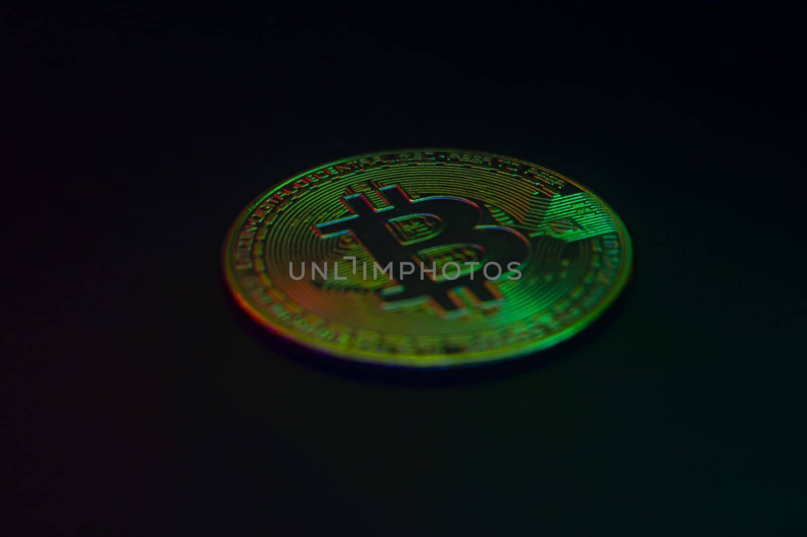 Crypto currency golden coin with bitcoin symbol on isolated on black background. Bitcoin Coin on black background. Bitcoin cryptocurrency. Cryptocurrency Coin Concept. single golden valuable