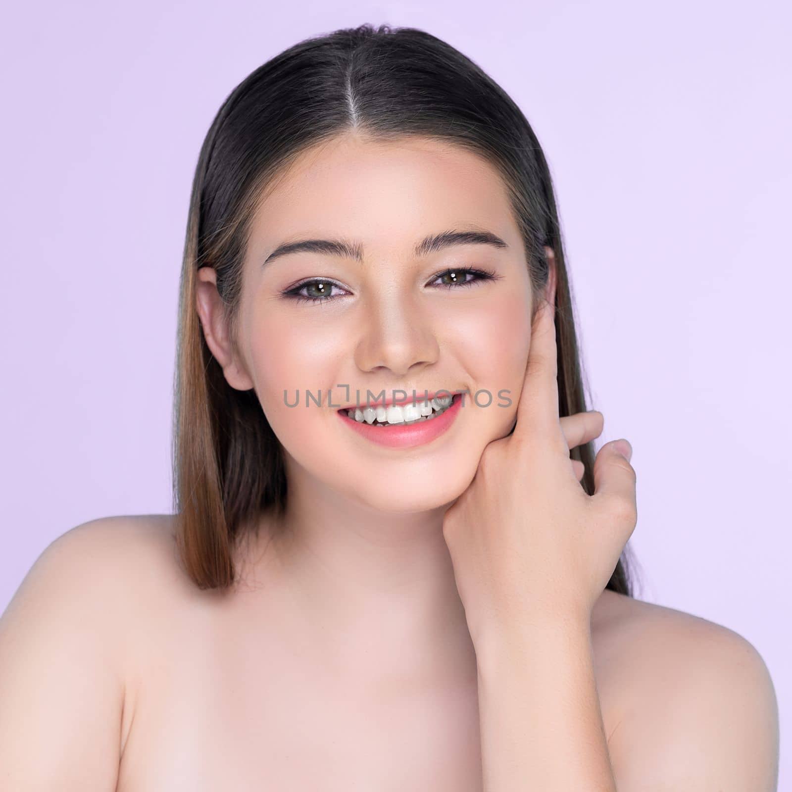 charming girl with flawless skin portrait for beauty and cosmetic concept. by biancoblue