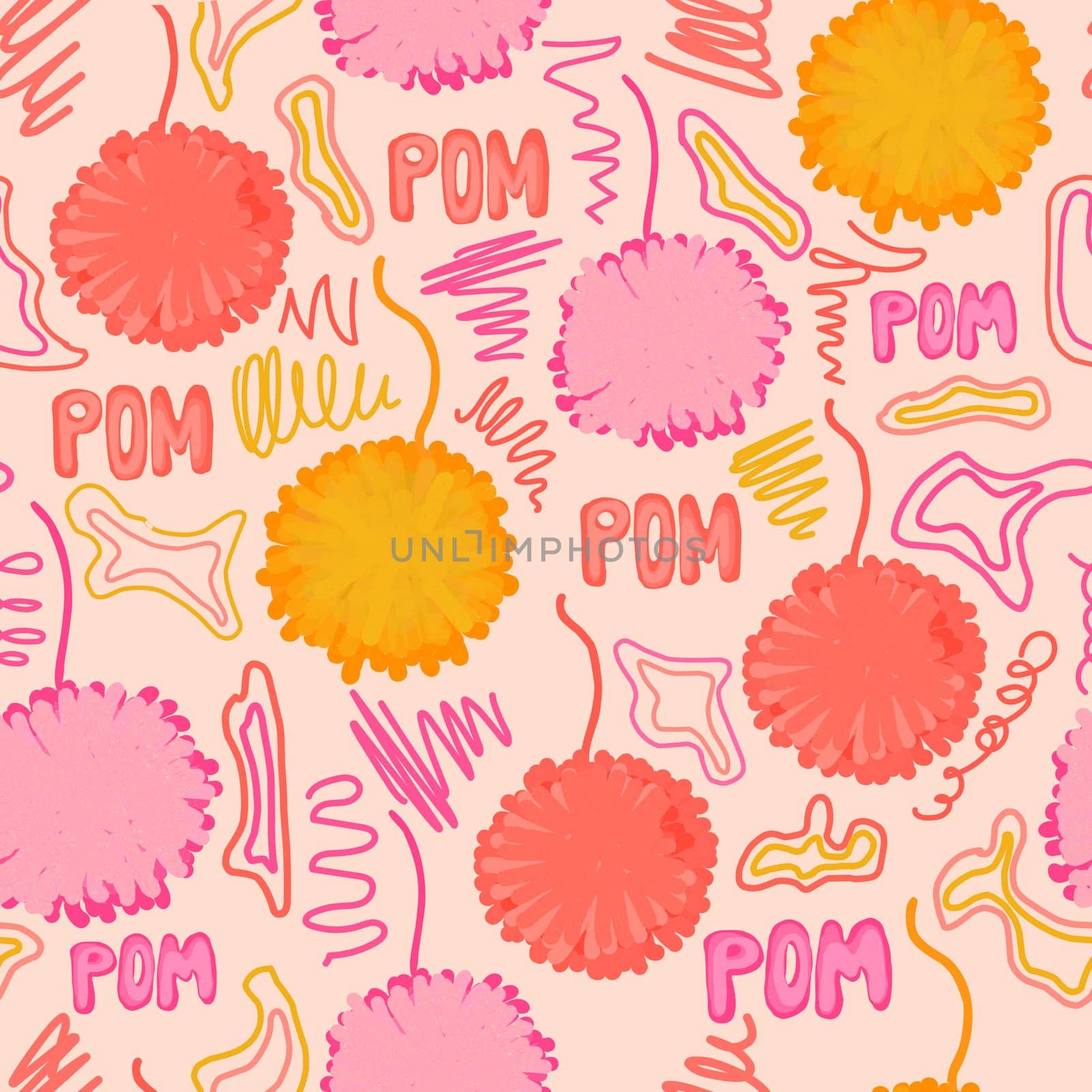 Pompoms pattern. Funny pink childish seamless pattern. Children's fluffy decor. by annatarankova