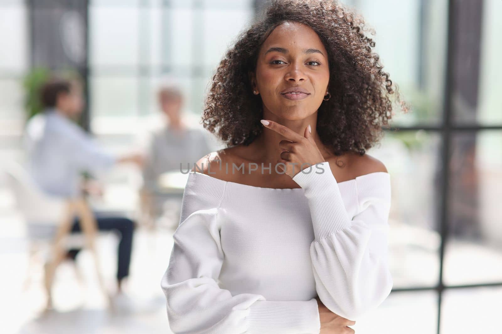 Portrait of an African American young business woman working in the office.