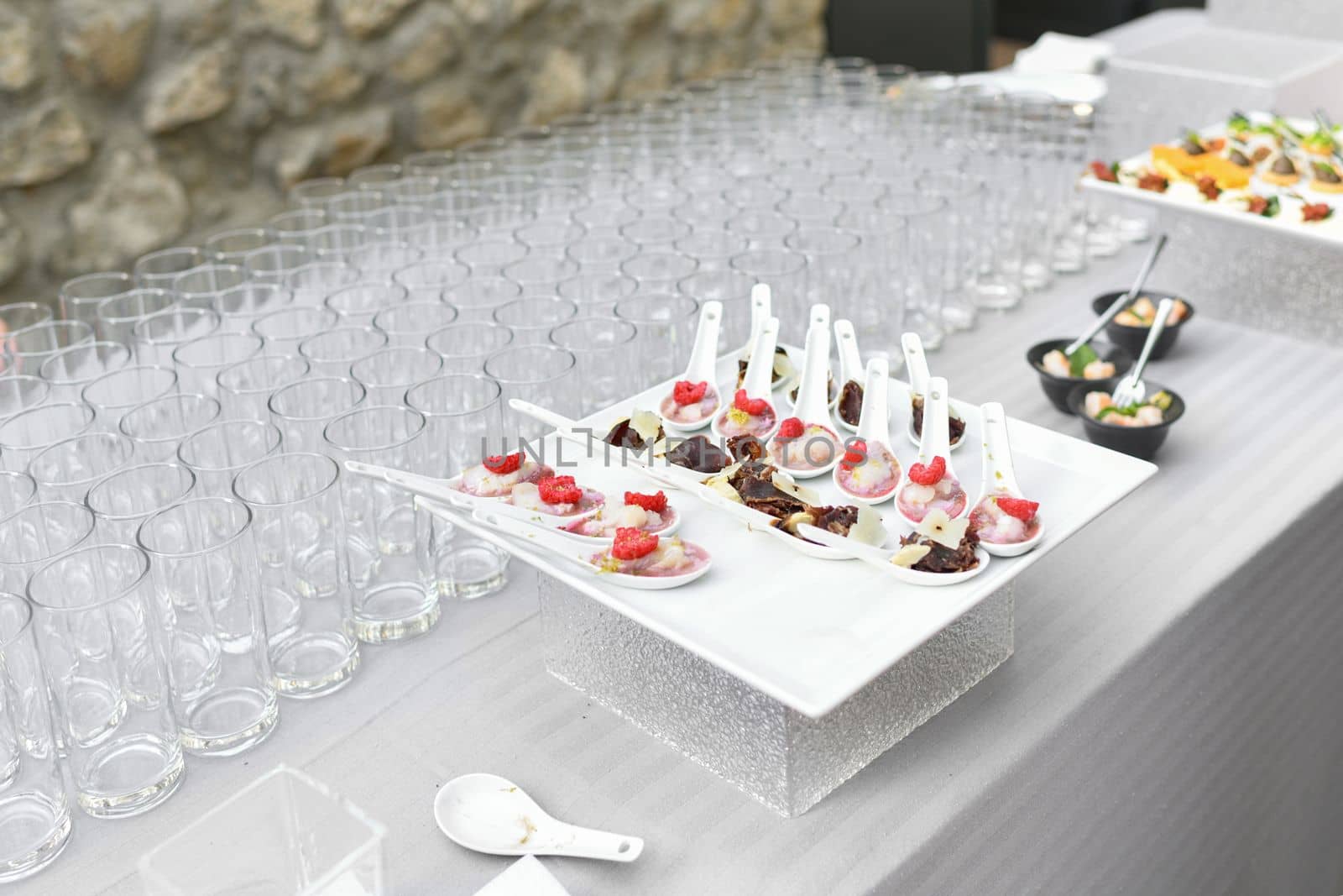 Small snacks appetizers at the wedding