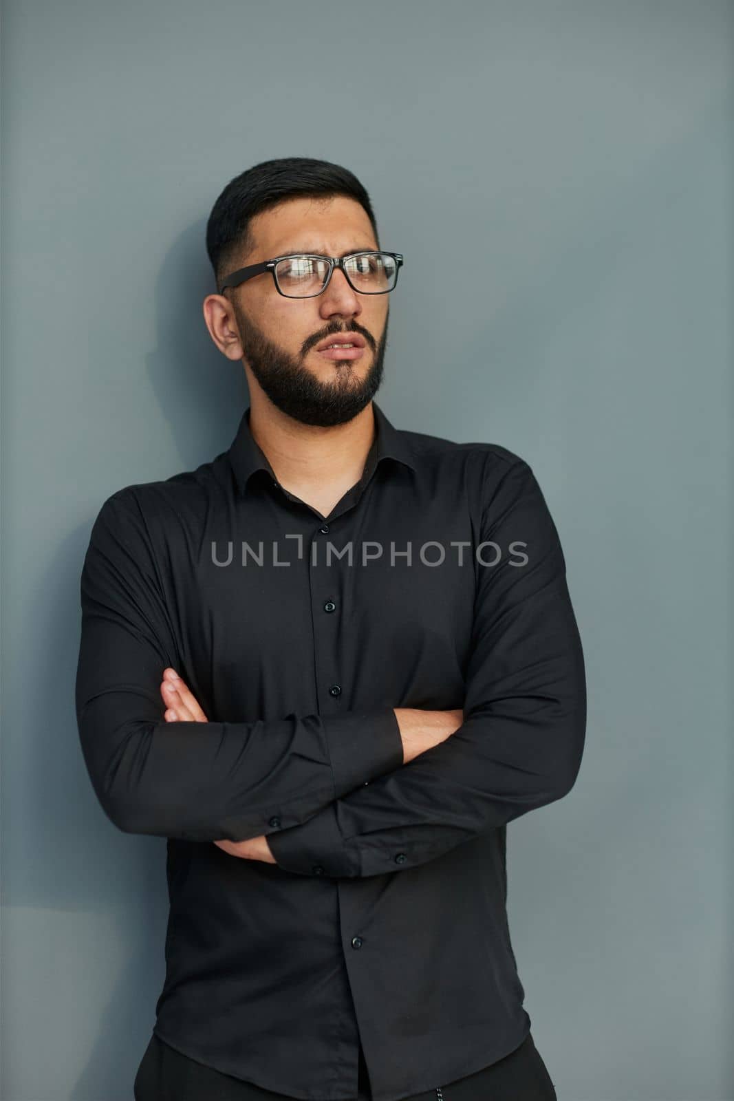 Business Concept - Portrait Handsome Business man holding hands with confident face. White Background