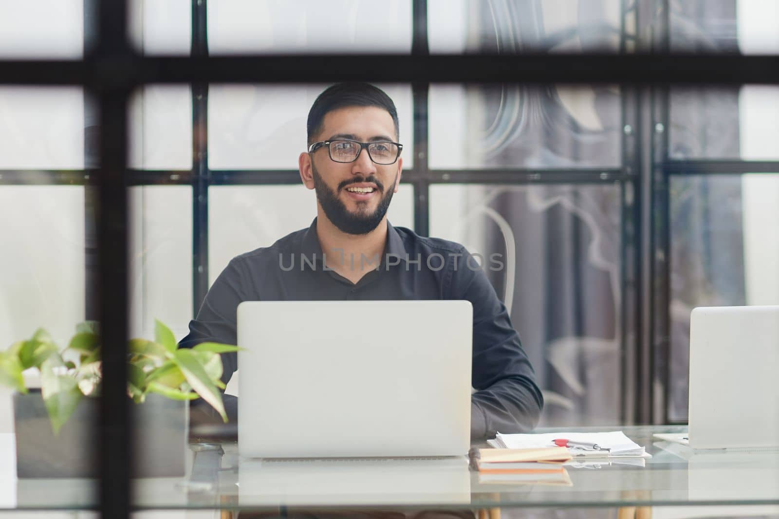 Businessman working on a laptop computer in the office