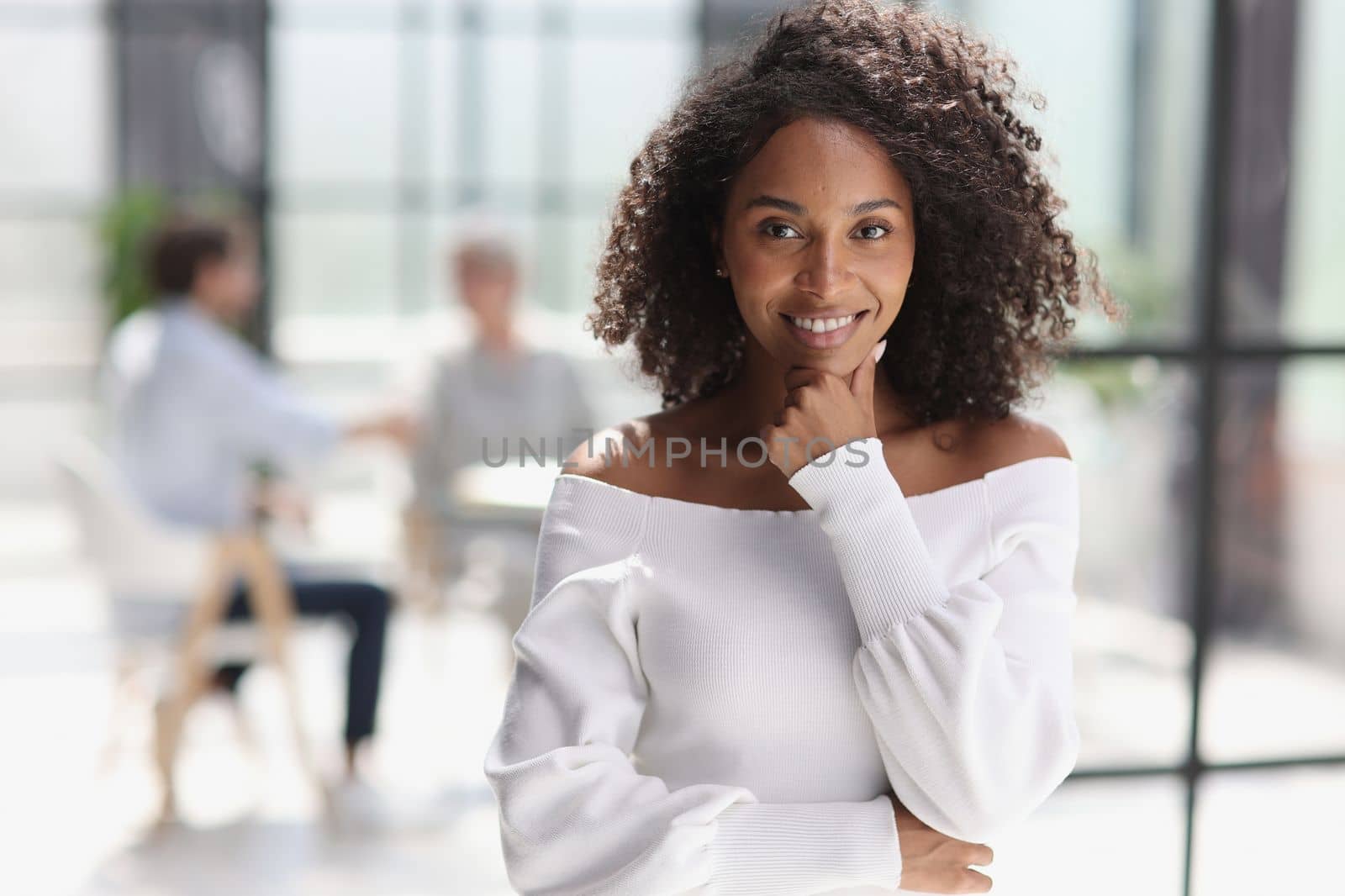 Portrait of an African American young business woman working in the office.