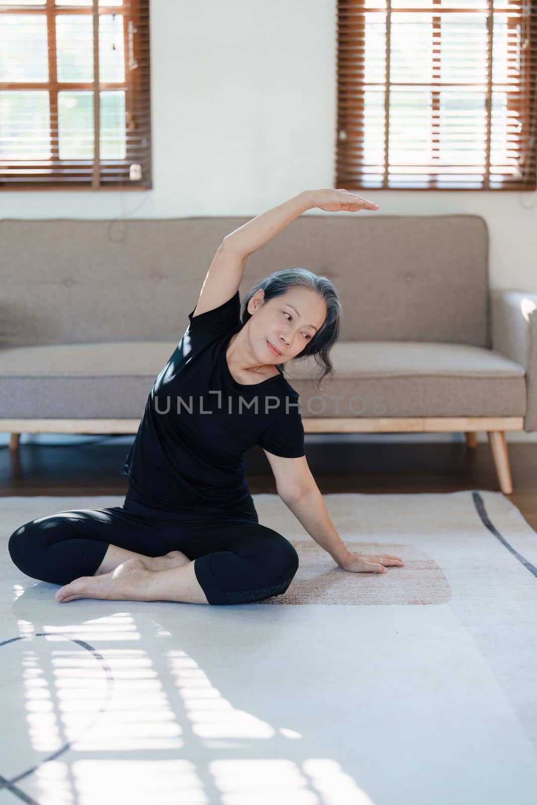 stress relief, muscle relaxation, breathing exercises, exercise, meditation, portrait of Young Asian woman relaxing her body from by practicing yoga