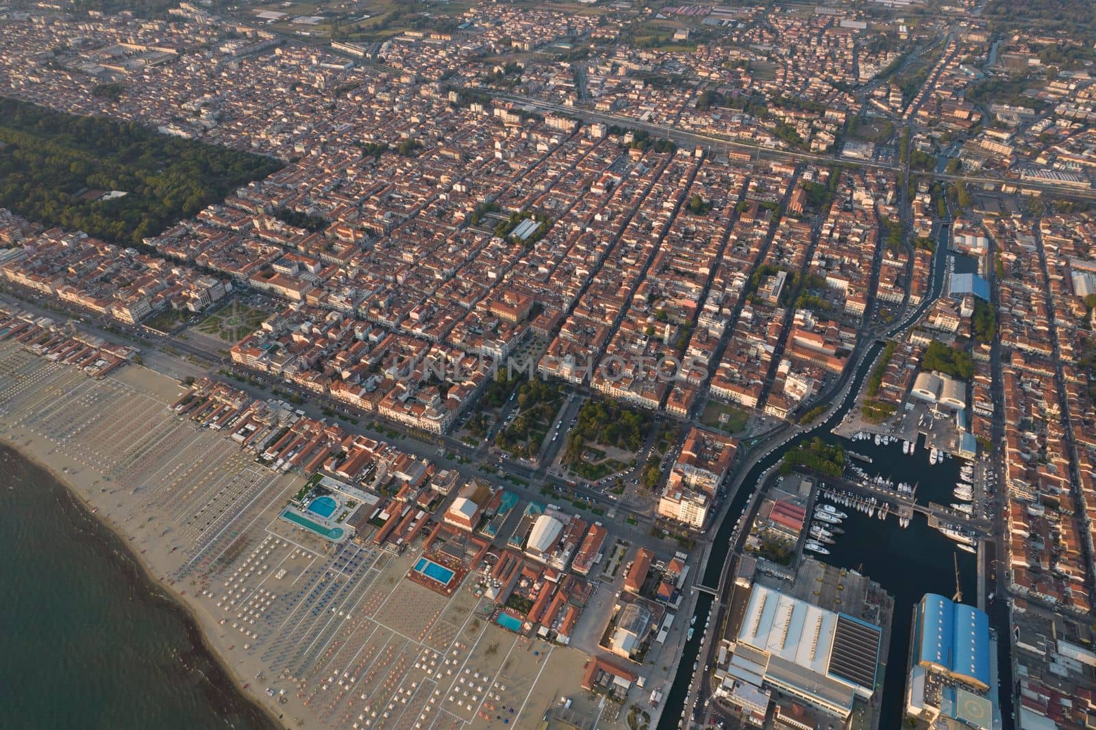 Aerial photographic documentation of the city of Viareggio Tuscany Italy 