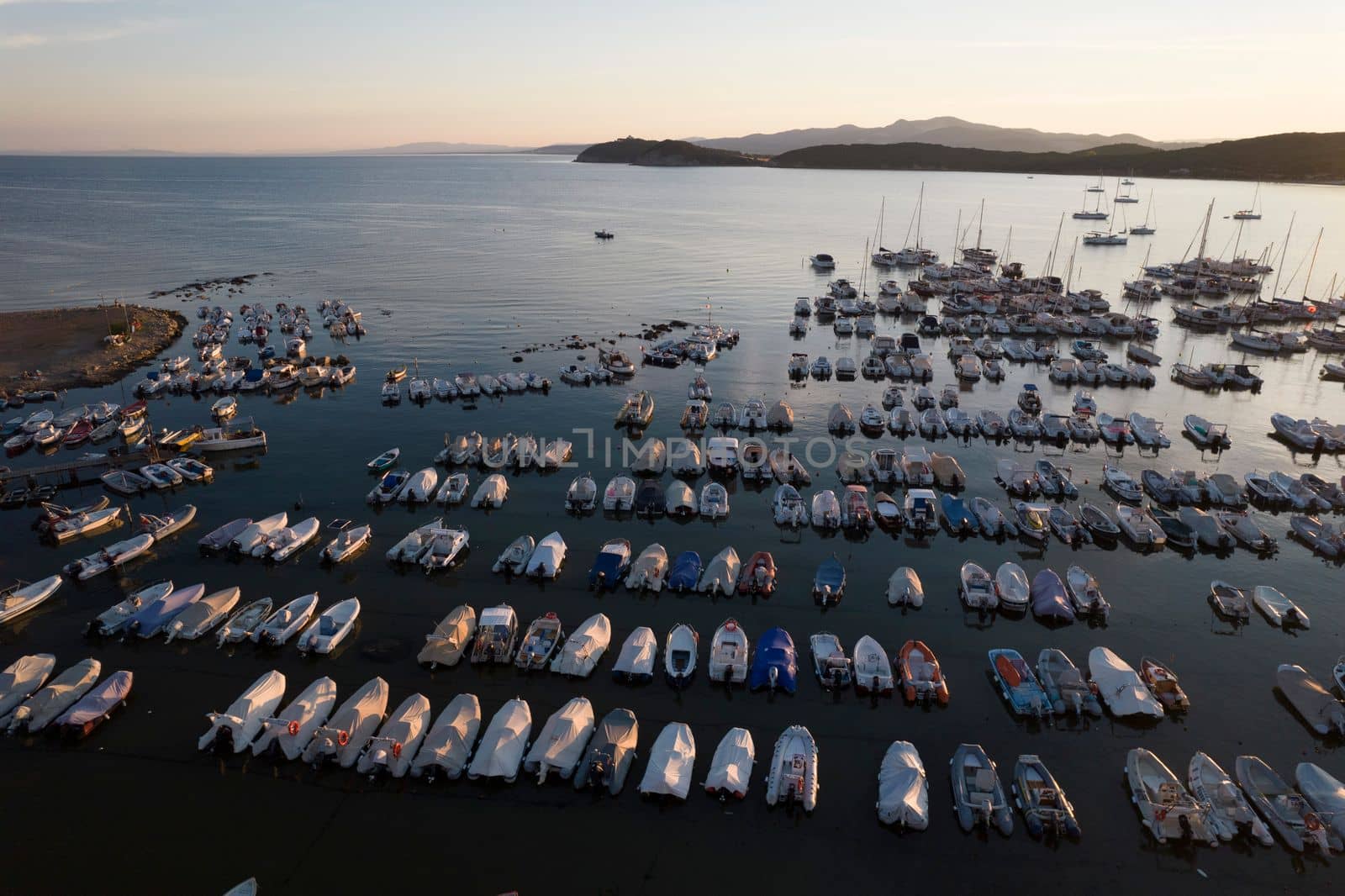 Photographic documentation of the small port in the Gulf of Baratti Tuscany Italy at the first light of dawn 