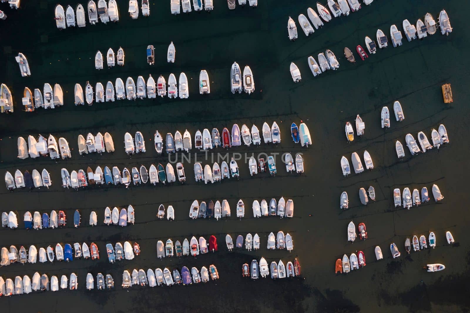 Aerial view of the small port of Baratti at the first light of dawn  by fotografiche.eu