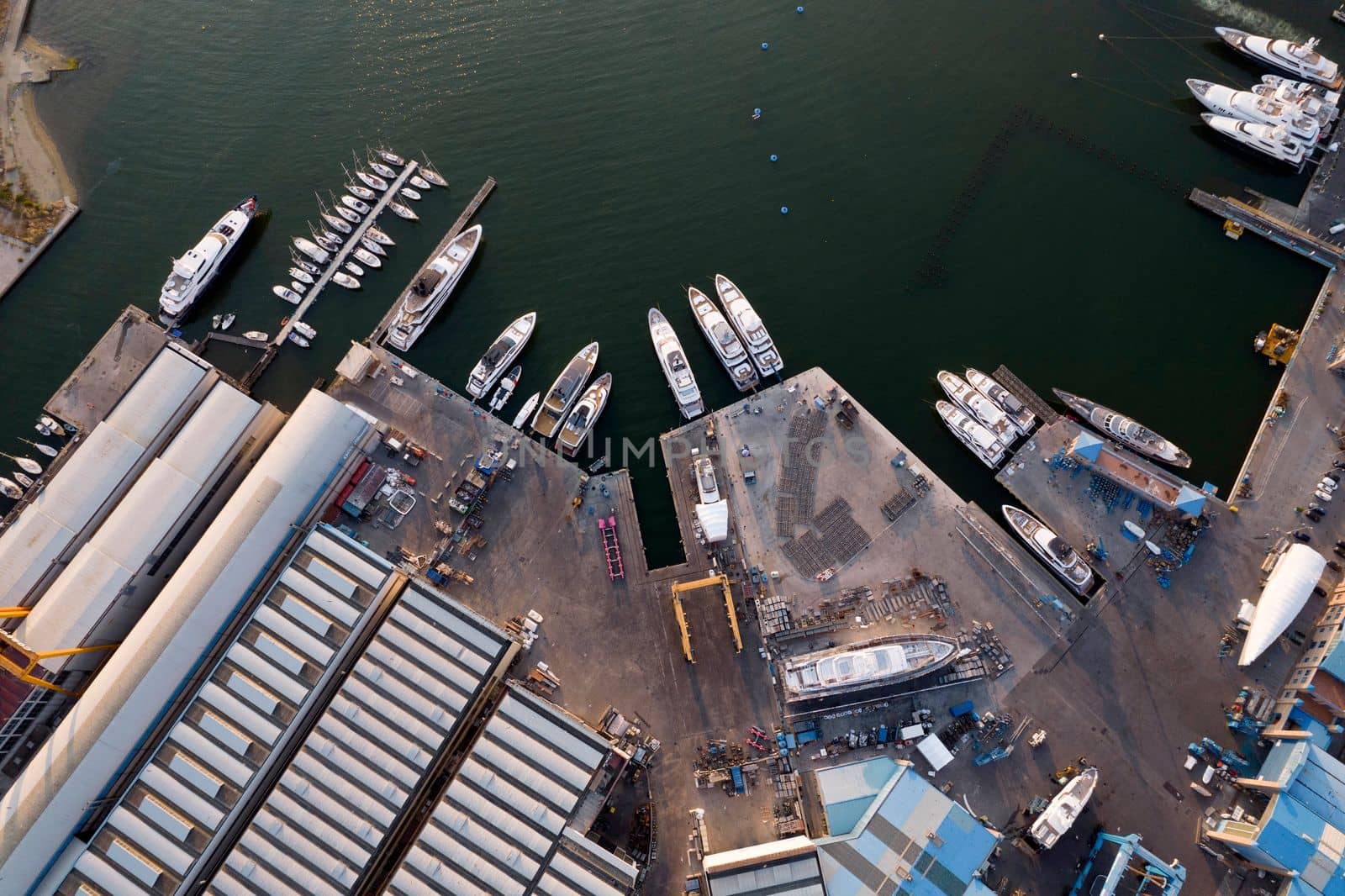 Aerial documentation of the touristic port of Viareggio Tuscany Italy 
