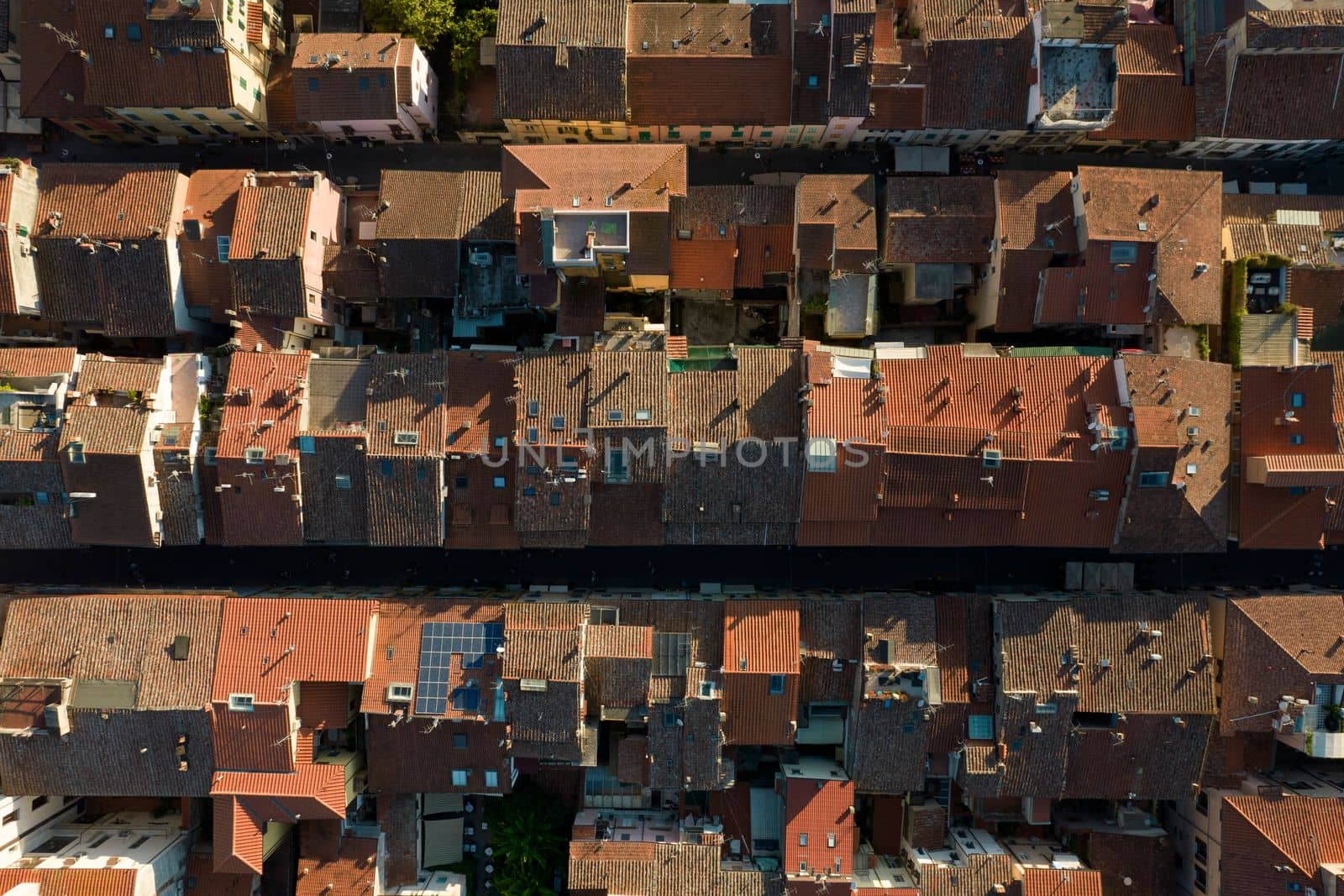 Aerial photographic documentation of roofs made of terracotta 